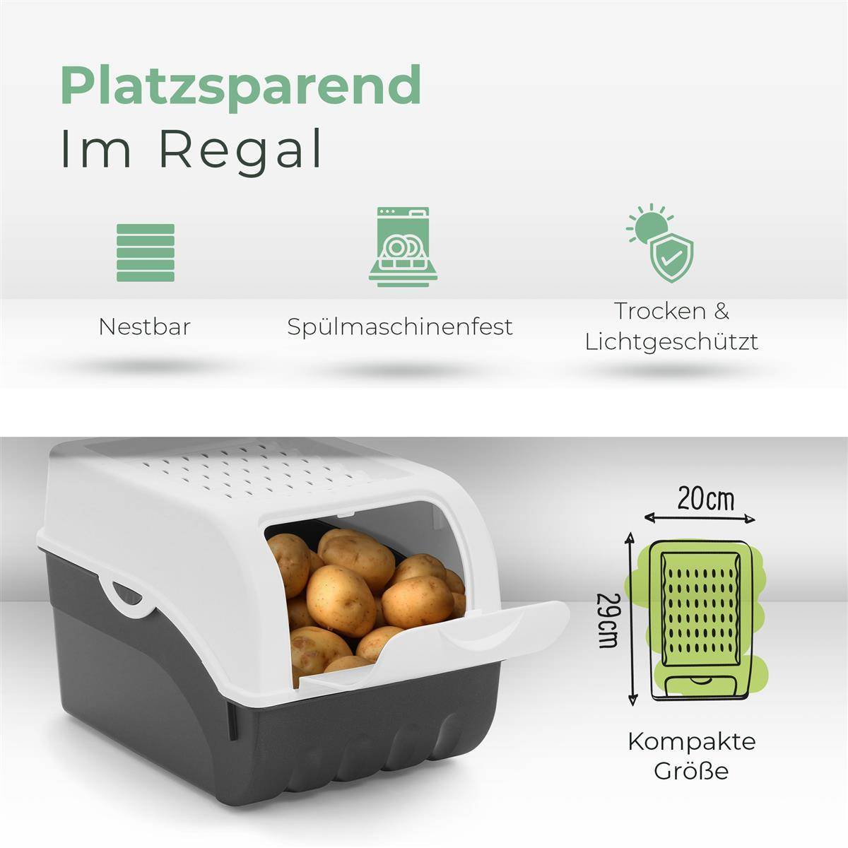 Novaliv 1x Groß 9l Kartoffelhorde weiß Kartoffelbehälter Kartoffelbeutel Kartoffeleimer Kartoffeldose