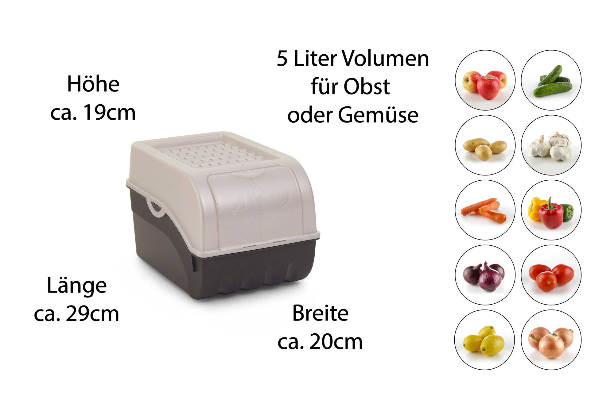 Novaliv 2x Mittel 5L perlmut Gemüsebox Kartoffel Aufbewahrungsbox Vorratsdose Zwiebeltopf Knoblauchbox Obsttopf
