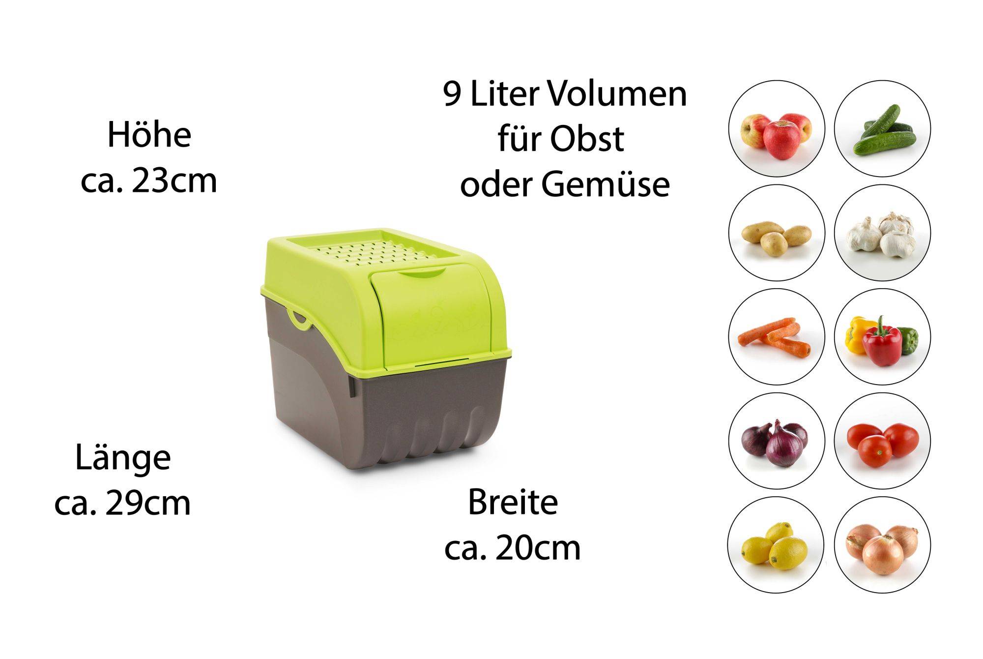 Novaliv 2x Groß 9L grün Gemüsebox Kartoffel Aufbewahrungsbox Vorratsdose Obstaufbewahrung Behälter Obsttopf
