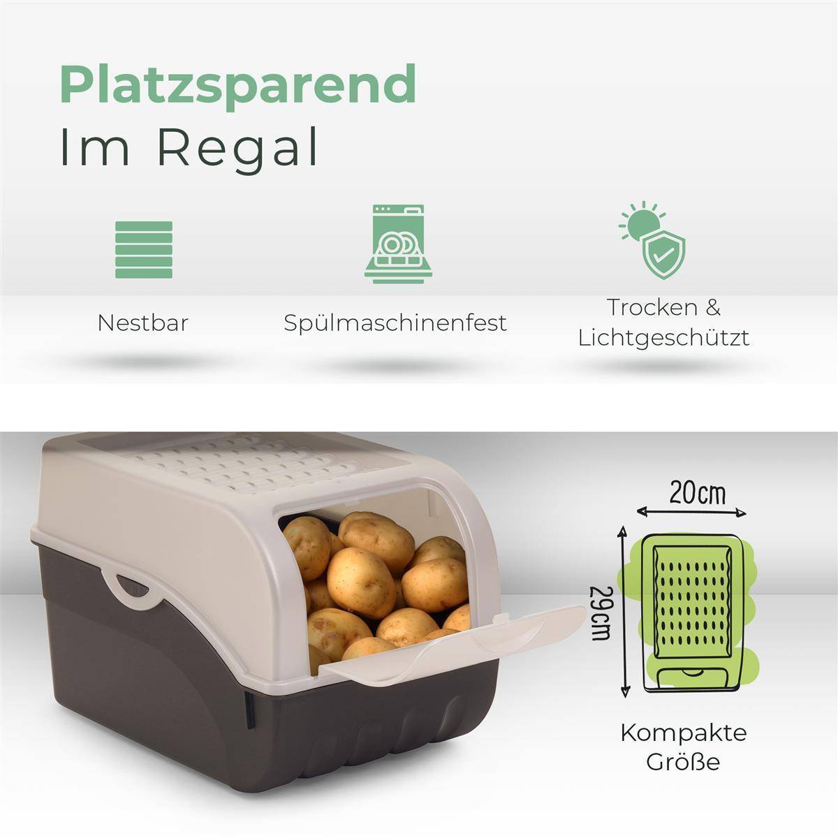 Novaliv 1x Mittel 5L Kartoffelbox perlmut Kartoffelkorb Gemüsebox vegetable basket onion potato storage