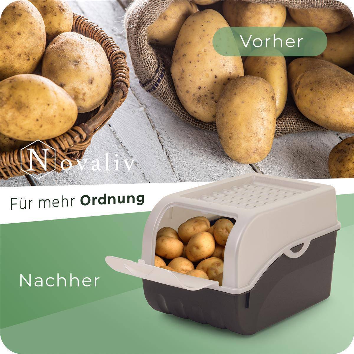 Novaliv 1x Groß 9l Kartoffelhorde perlmut Kartoffelbehälter Kartoffelbeutel Kartoffeleimer Kartoffeldose