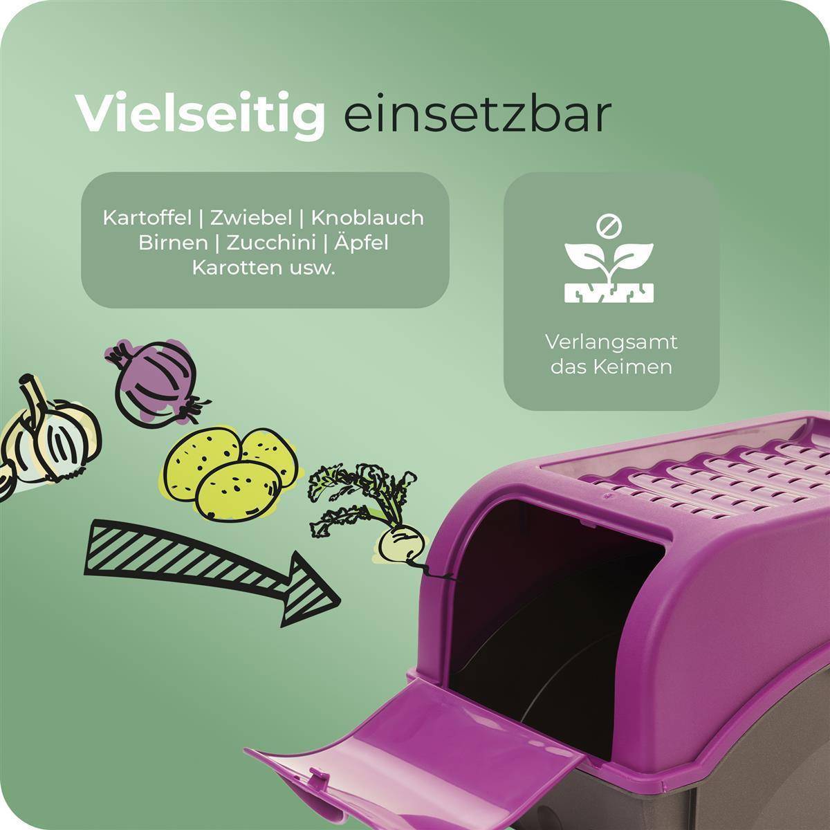 Novaliv Gemüseboxen Kartoffelboxen Vorratsbehälter 3,5l bis 9l (Lila, 1x 3,5l)