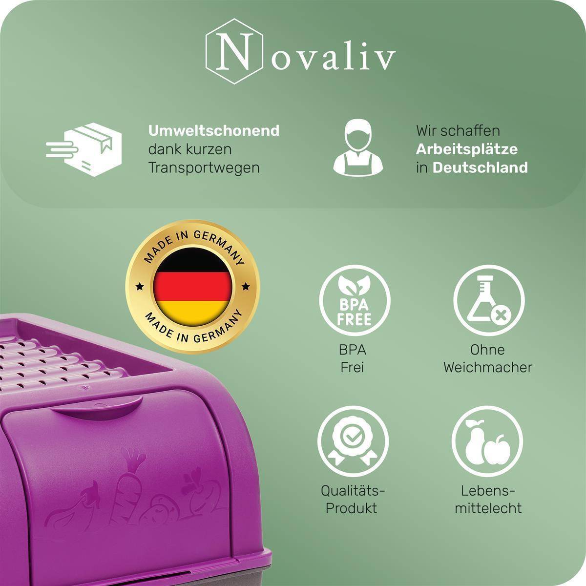 Novaliv Gemüseboxen Kartoffelboxen Vorratsbehälter 3,5l bis 9l (Lila, 1x 9l)