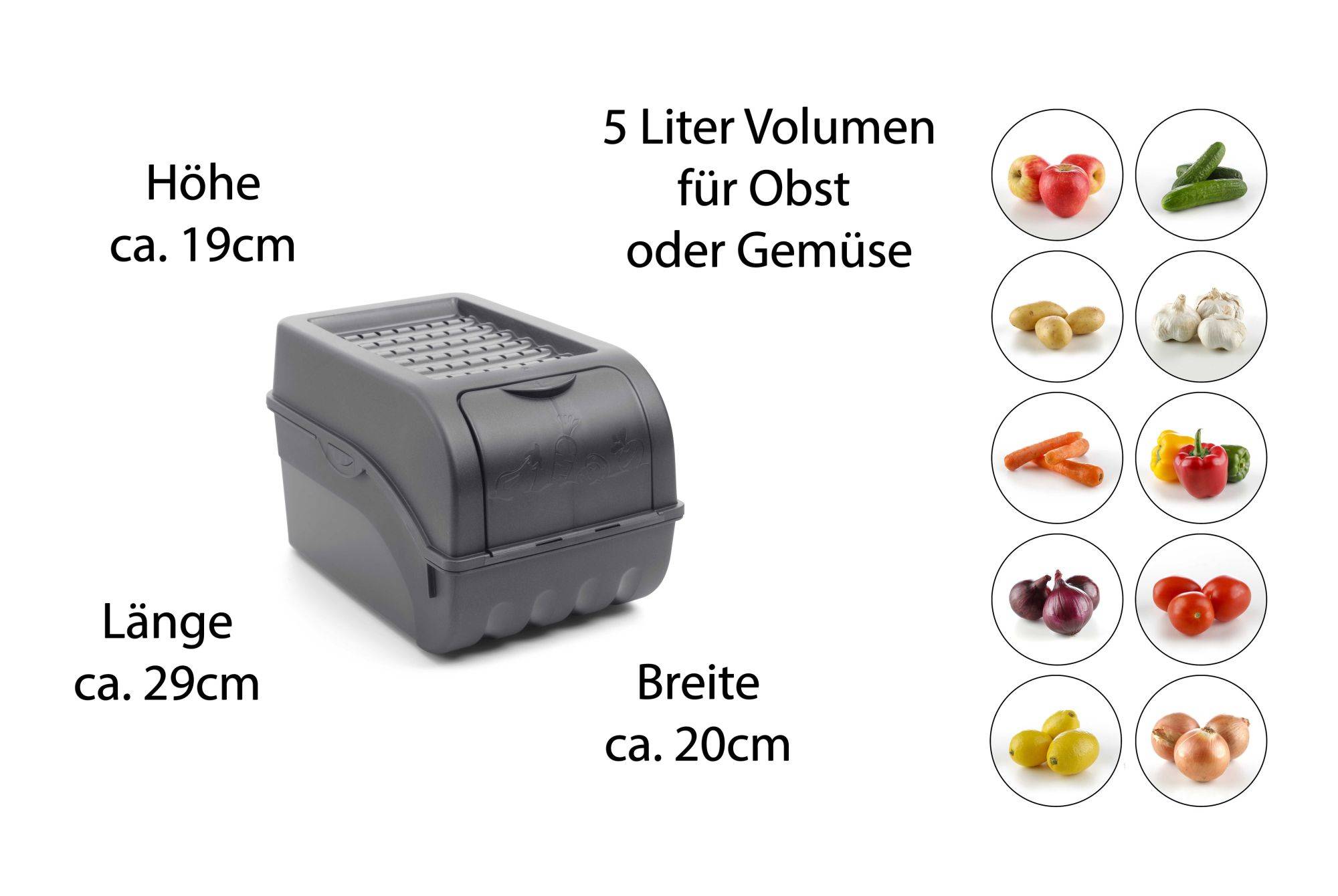 Novaliv Gemüseboxen Kartoffelboxen Vorratsbehälter 3,5l bis 9l (Anthrazit, 2X 5l)