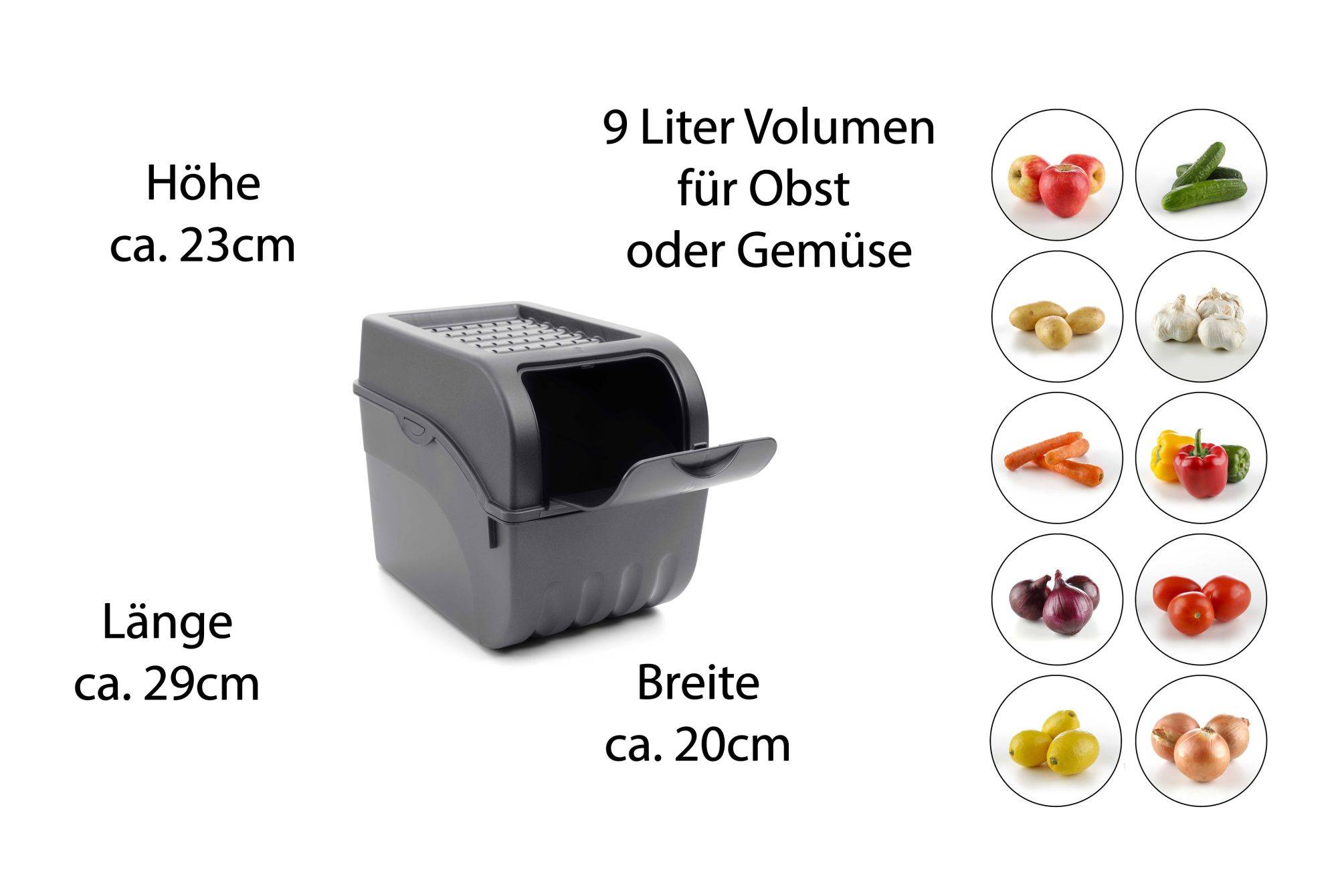 Novaliv Gemüseboxen Kartoffelboxen Vorratsbehälter 3,5l bis 9l (Anthrazit, 2X 9l)
