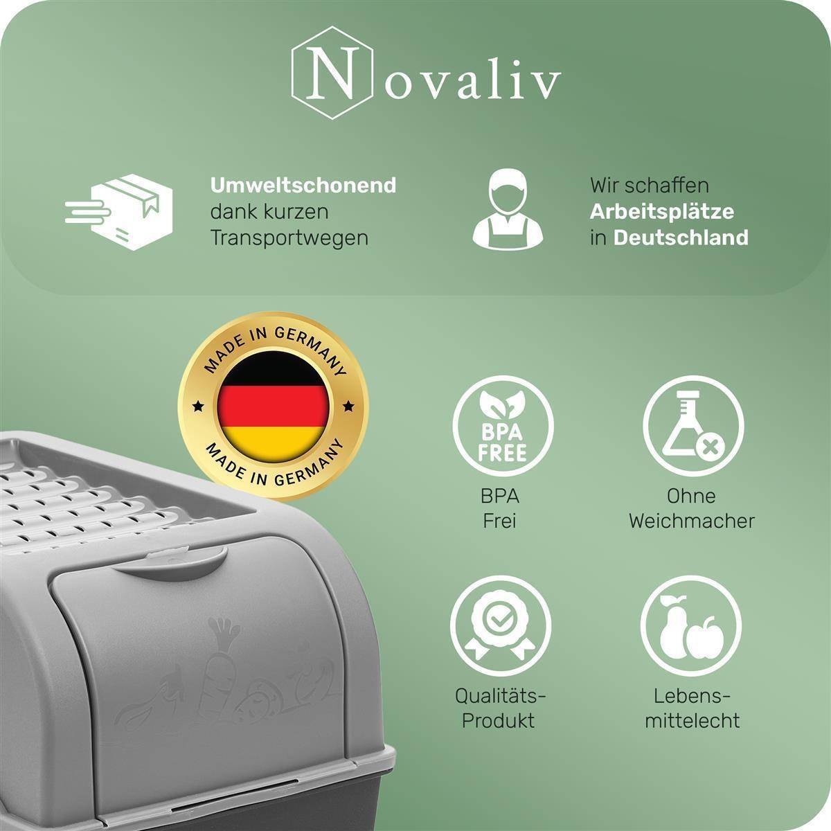 Novaliv Gemüseboxen Kartoffelboxen Vorratsbehälter 3,5l bis 9l (Grau, 1x 9l)