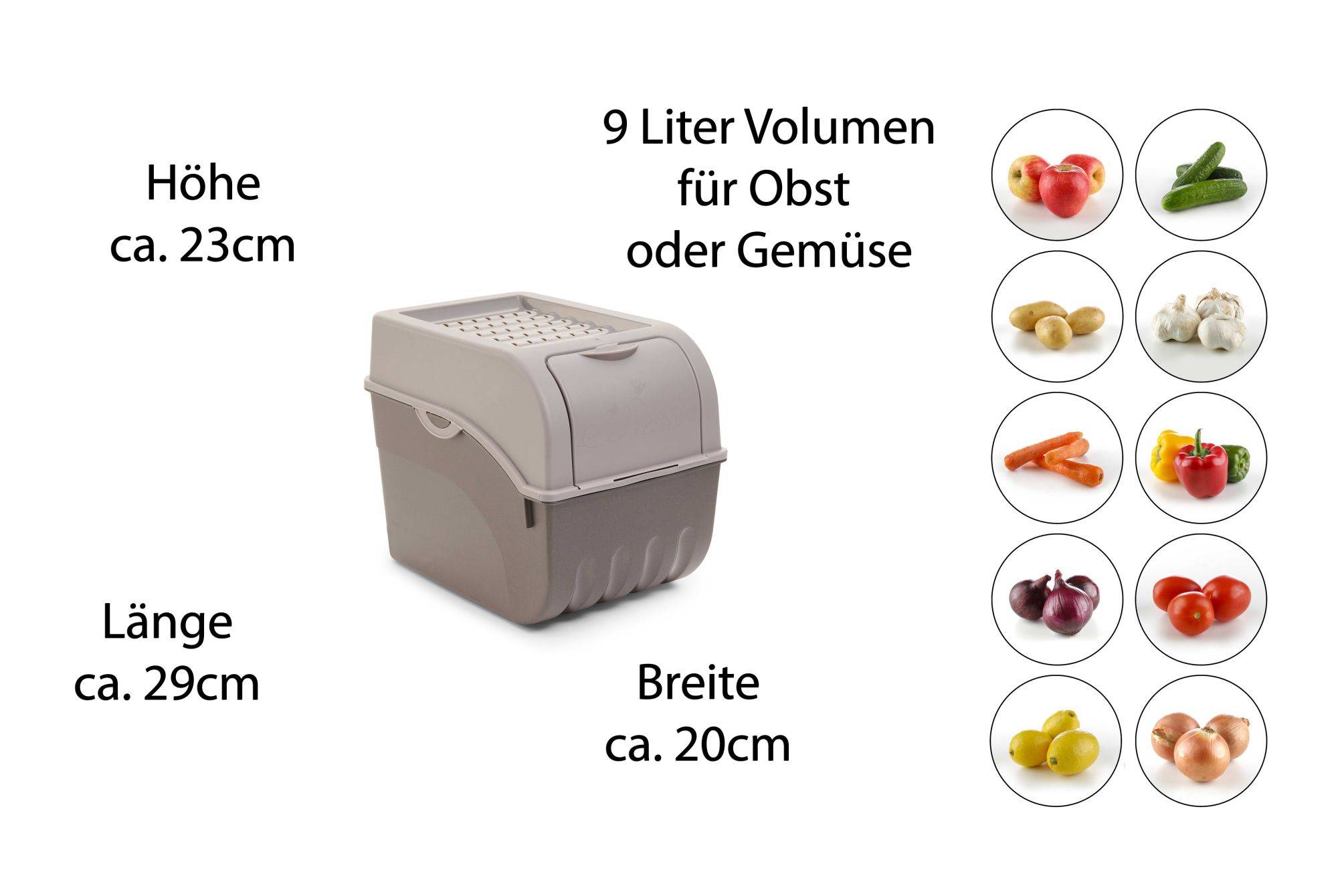 Novaliv Gemüseboxen Kartoffelboxen Vorratsbehälter 3,5l bis 9l (Grau, 3X 9l)