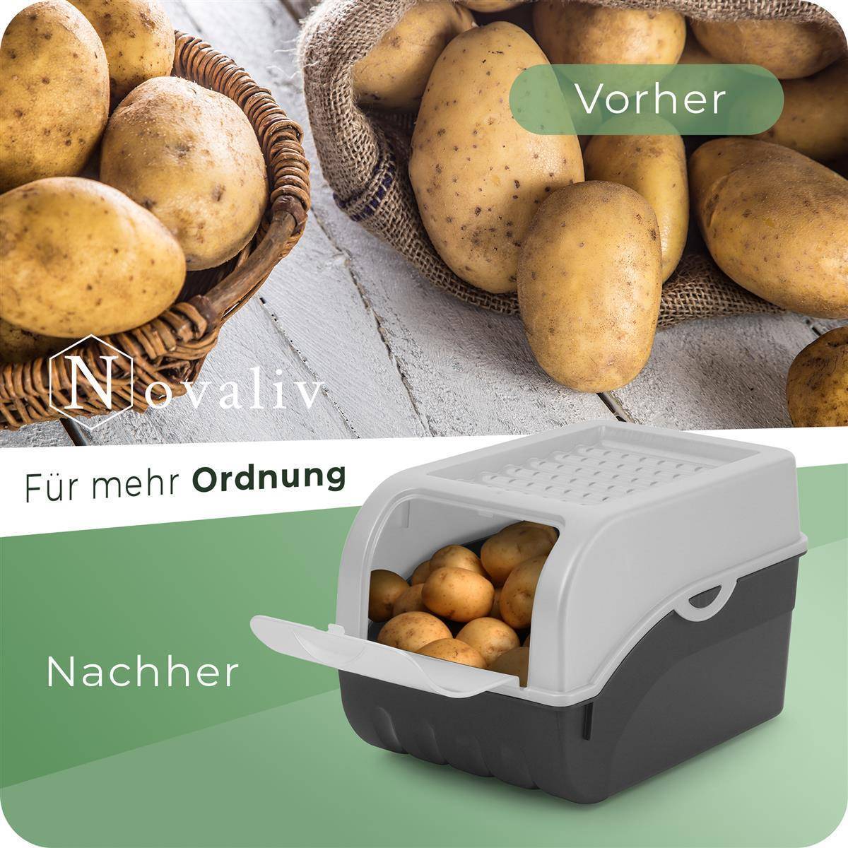 Novaliv Gemüseboxen Kartoffelboxen Vorratsbehälter 3,5l bis 9l (Grau, 1x 9l)