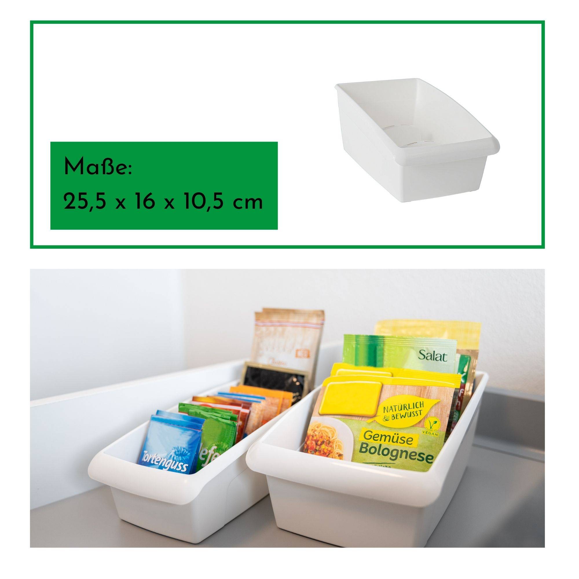 Novaliv Suppentütenbox groß Schubladen Organizer Küche - 25 x 16 cm WEISS Gewürzaufbewahrung Box - Ordnungssystem für Schubladen - Aufbewahrung &