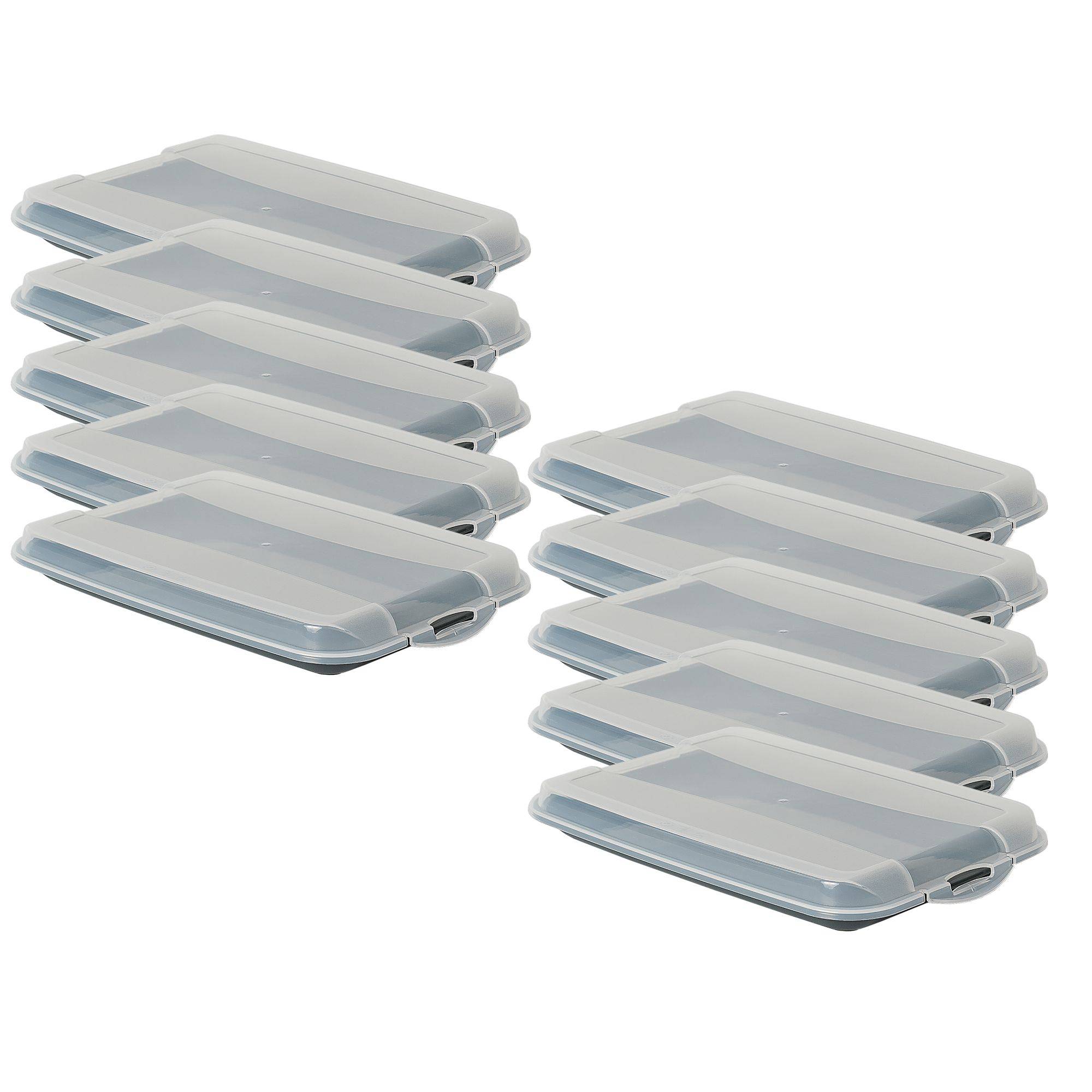 Novaliv 10er-Set Anthrazit Premium Aufschnittbox mit Transparentem Deckel, Frischhaltedosen für Wurst & Käse Maße 25x17x3 cm Kühlschrank Organizer