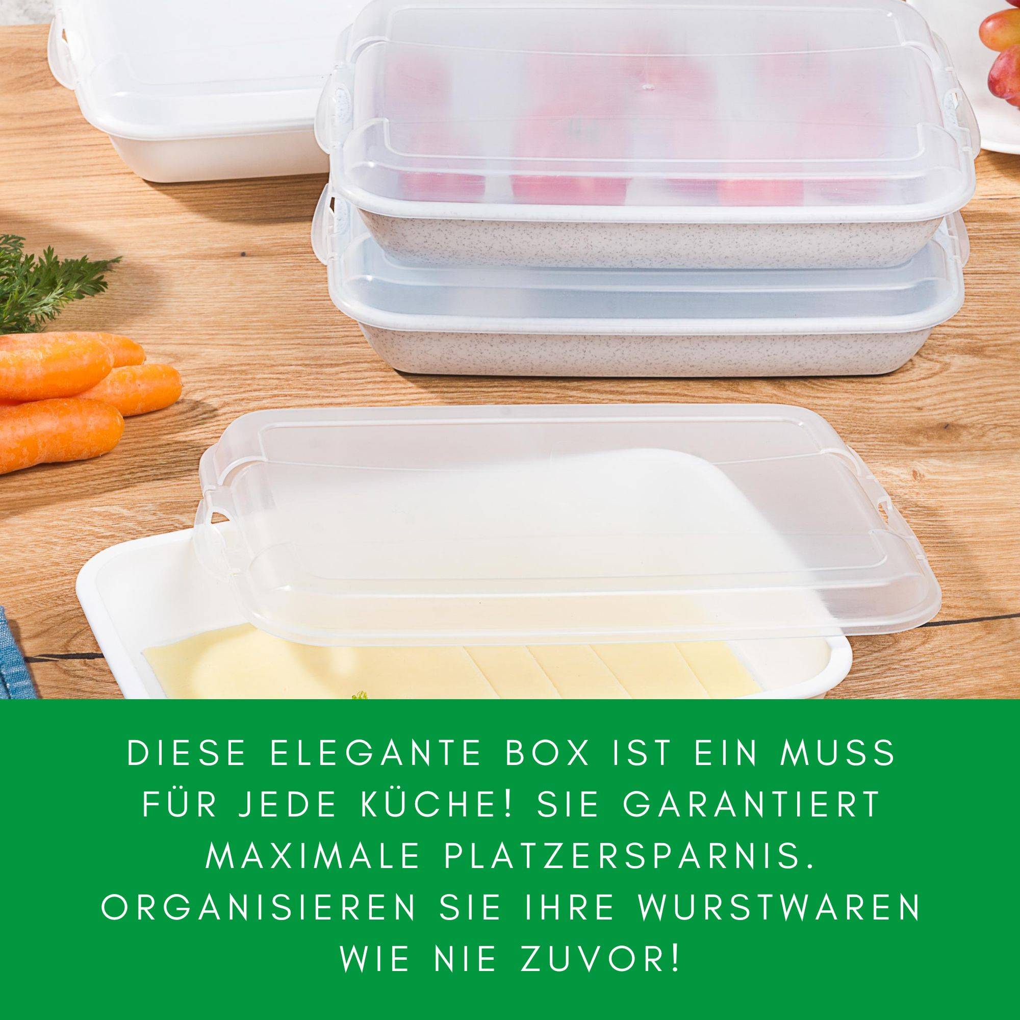 Novaliv Anthrazit Premium Aufschnittbox mit Transparentem Deckel, Frischhaltedosen für Wurst & Käse Maße 25x17x5 cm Kühlschrank Organizer Knäckeb