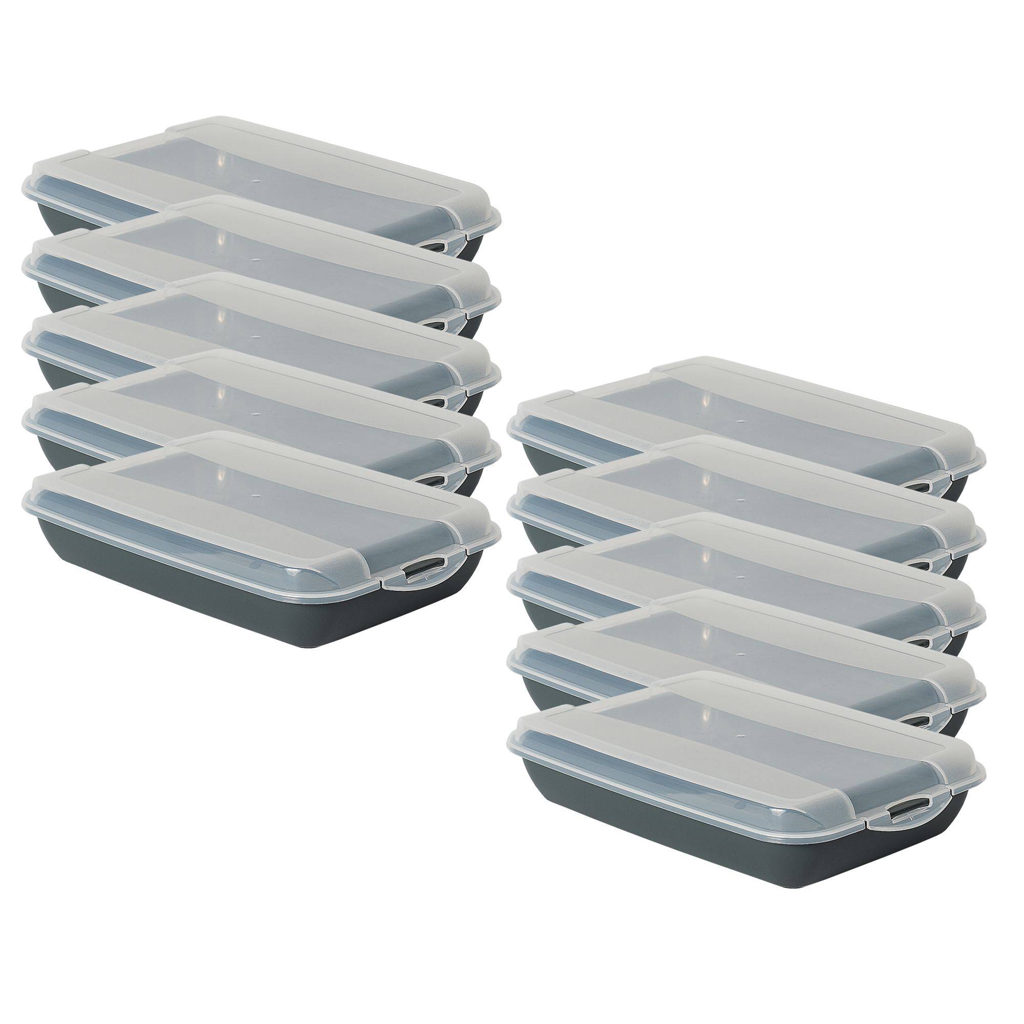 Novaliv 10er-Set Anthrazit Premium Aufschnittbox mit Transparentem Deckel, Frischhaltedosen für Wurst & Käse Maße 25x17x5 cm Kühlschrank Organizer