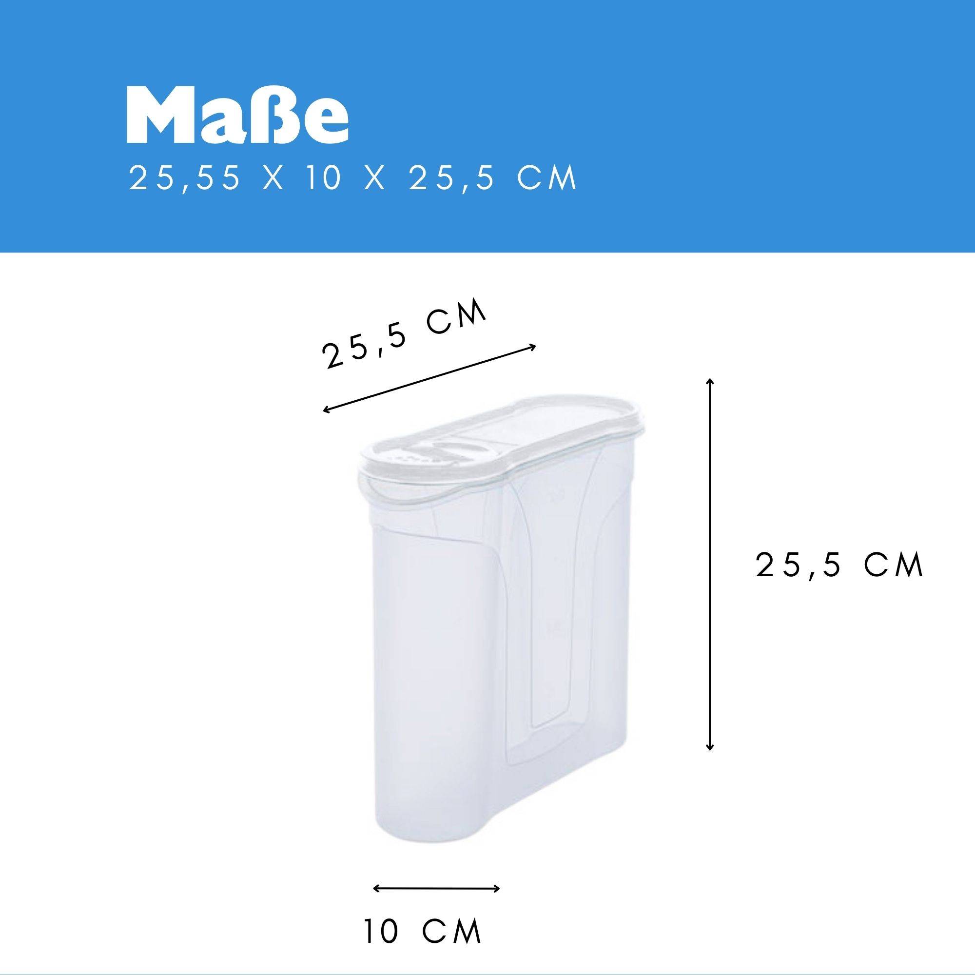Novaliv Schüttdosen 2er SET Vorratsdose zum Streuen 4 Liter - Maße (LxBxH): 25,5 x 25,5 x 10 cm - Dose mit Deckel 4l für Müsli Mehl Zucker Dosen