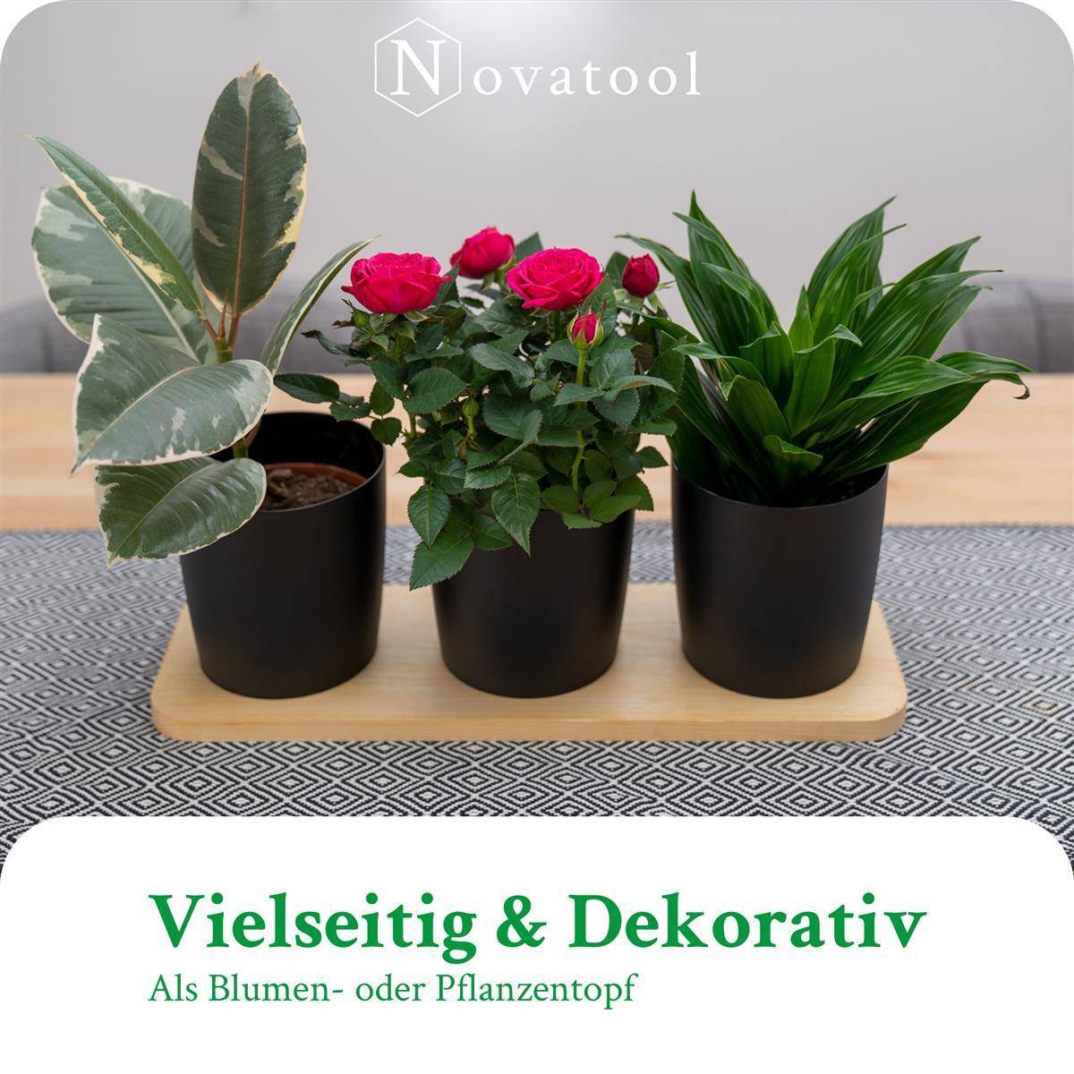 Novaliv Stilvolle Kräuterstation 6er Set mit Holzunterlage - Kräutertopf für jede Fensterbank, Für frische Küchenkräuter, Kräutergarten für di