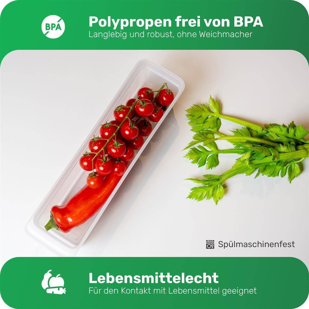 Novaliv 6x Kühlschrank Organizer 30,5 x 7,5 x 16 cm BPA-frei Ordnung Made in Germany Leicht Reinigen Lebensmittelecht Aufbewahrung für Küche Hausha