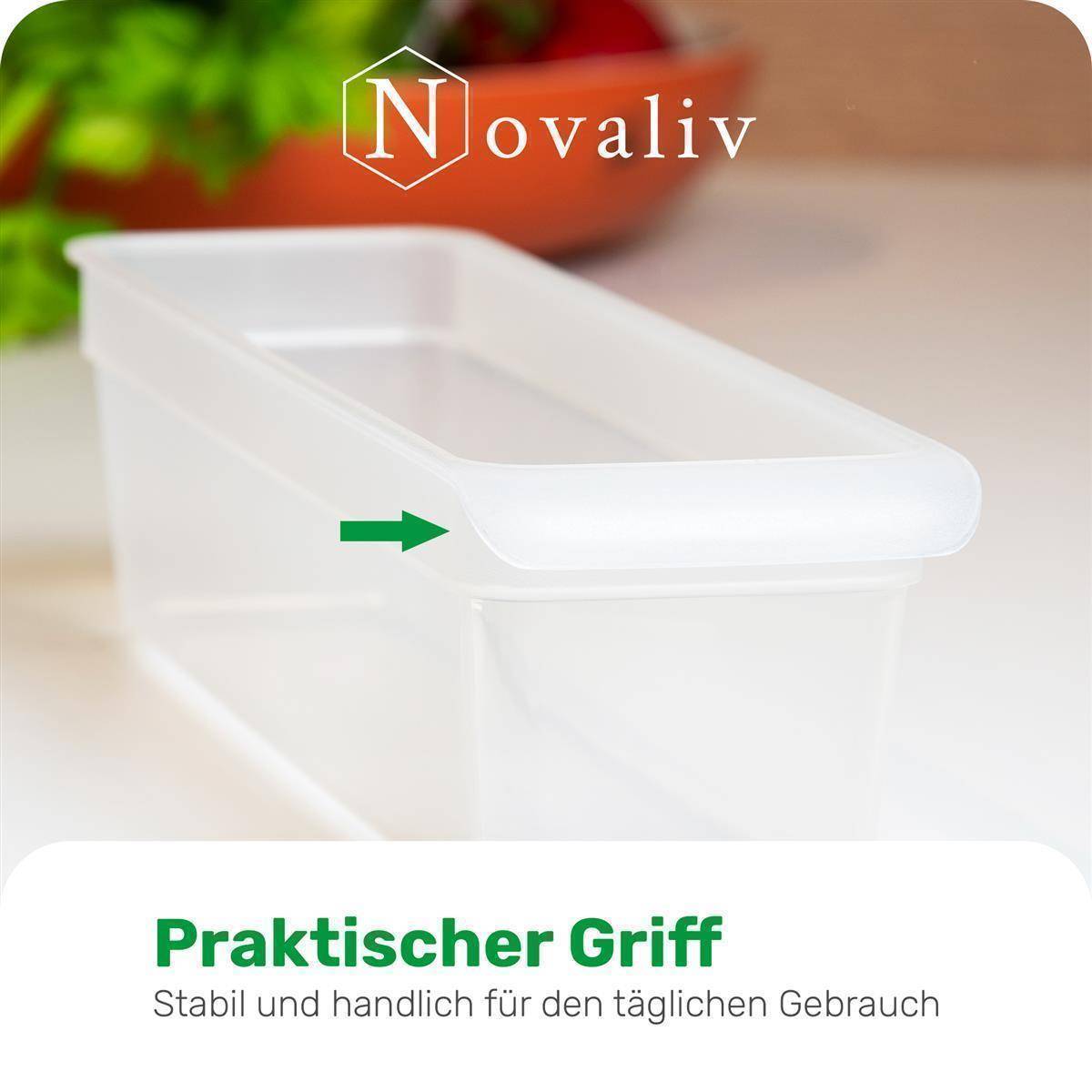 Novaliv Kühlschrank Organizer 30,5 x 7,5 x 16 cm BPA-frei Ordnung Made in Germany Kühlschrankorganiserset Lebensmittelecht Aufbewahrung für Küche
