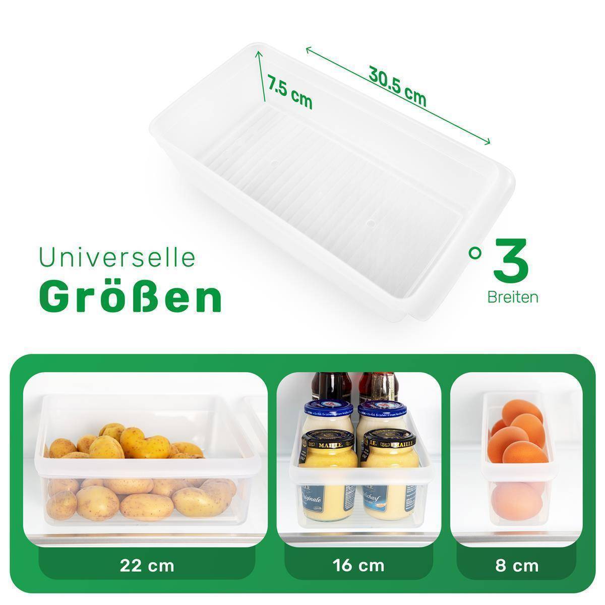 Novaliv Kühlschrank Organizer 30,5 x 7,5 x 22 cm BPA-frei Küchenordnung Made in Germany Schubladen Organizer Lebensmittelecht Aufbewahrung für Küc