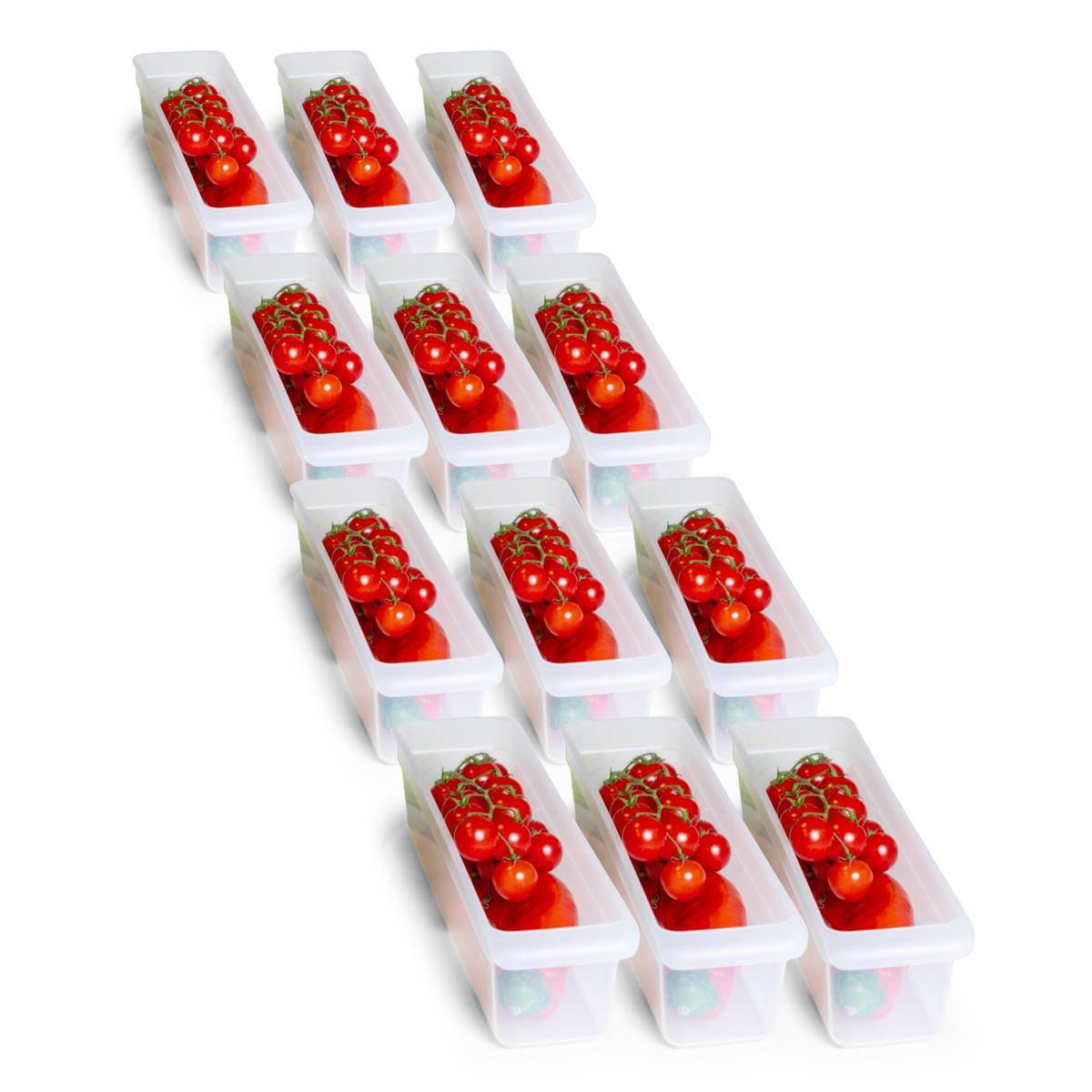 Novaliv 12x Kühlschrank Organizer 30,5 x 7,5 x 8 cm BPA-frei Ordnung Made in Germany Leicht Reinigen Lebensmittelecht Aufbewahrung für Küche Hausha