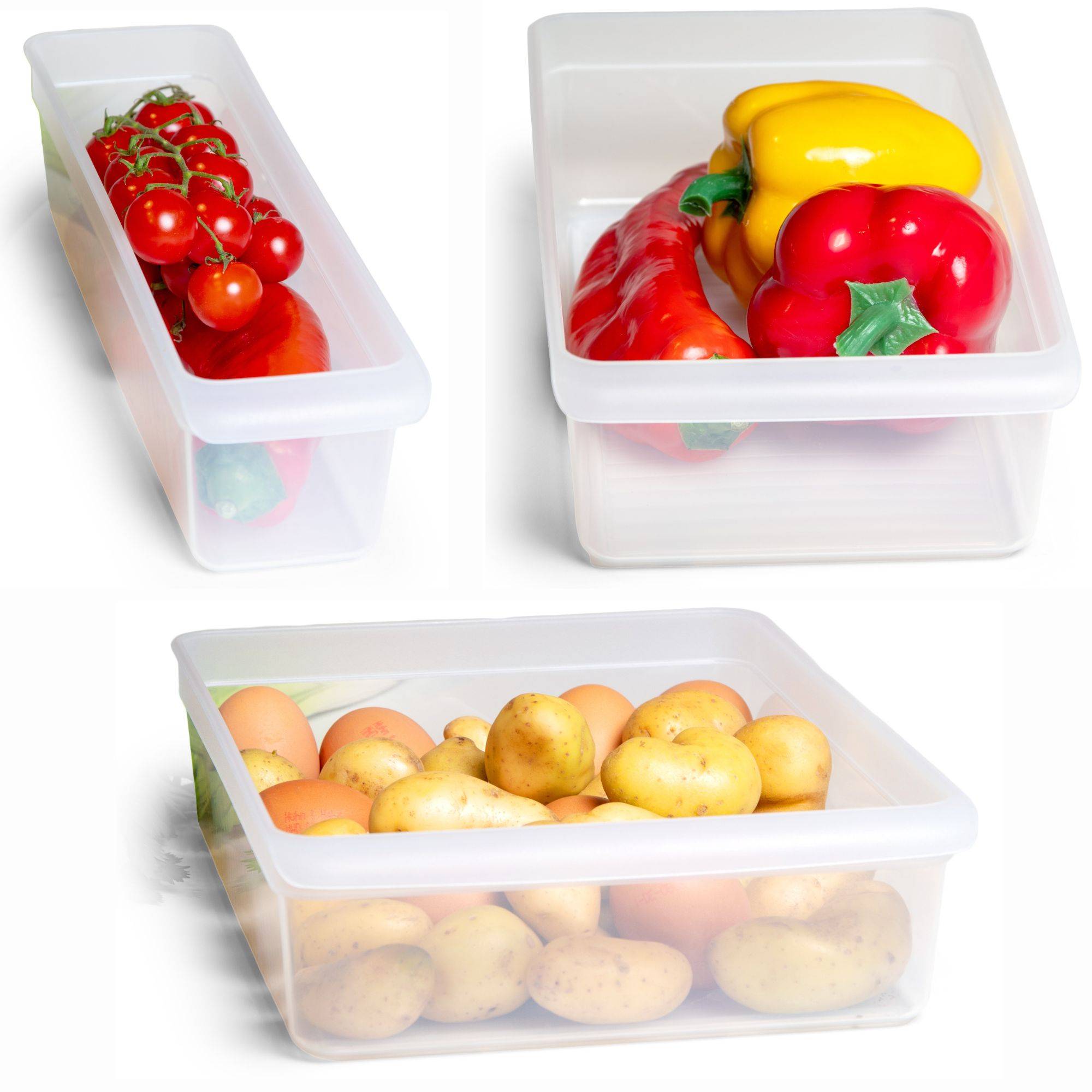 Novaliv Kühlschrank 3er Set Organizer Kühlschrank Klein + Mittel + Groß BPA-frei KüchenOrdnung küchenorganizer Kühlschrankorganizer Lebensmittel