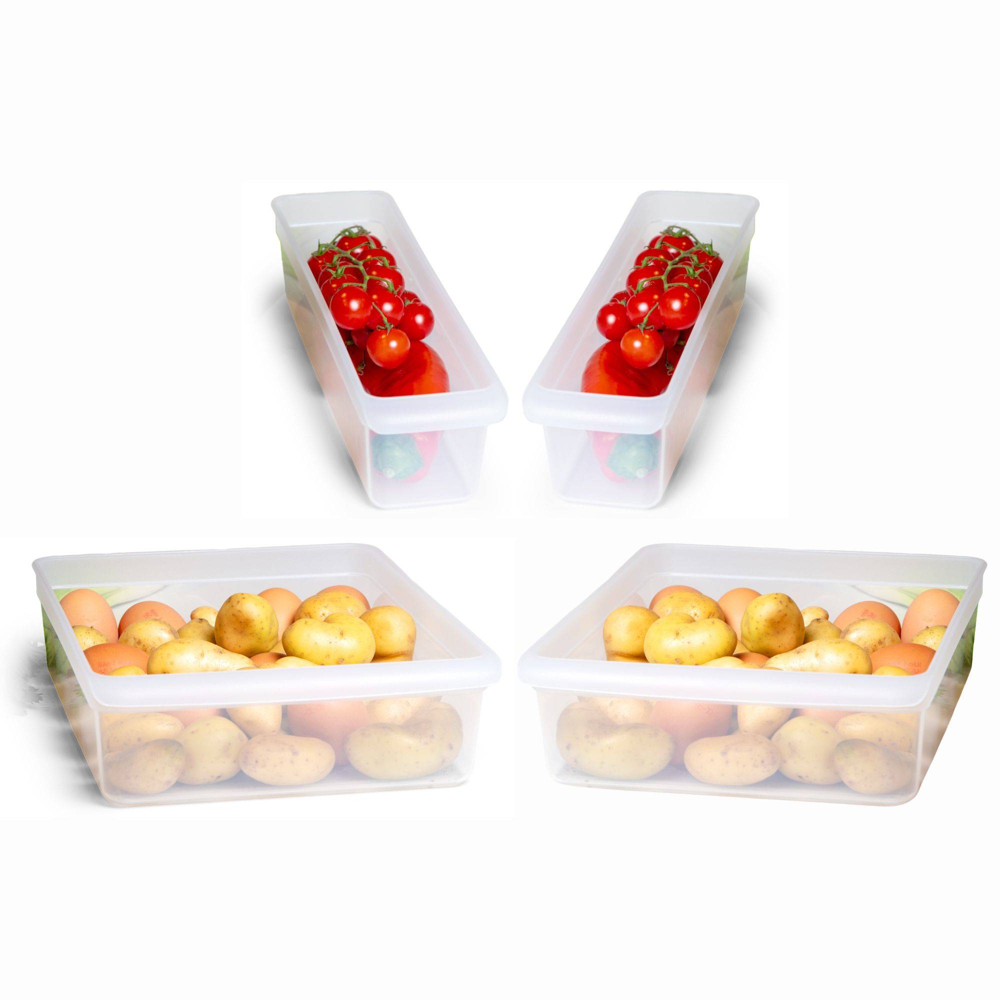 Novaliv Kühlschrank 4er Set Organizer Kühlschrank Klein + Groß BPA-frei Küchenordnung küchenorganizer Kühlschrankorganizer Lebensmittelecht FFla