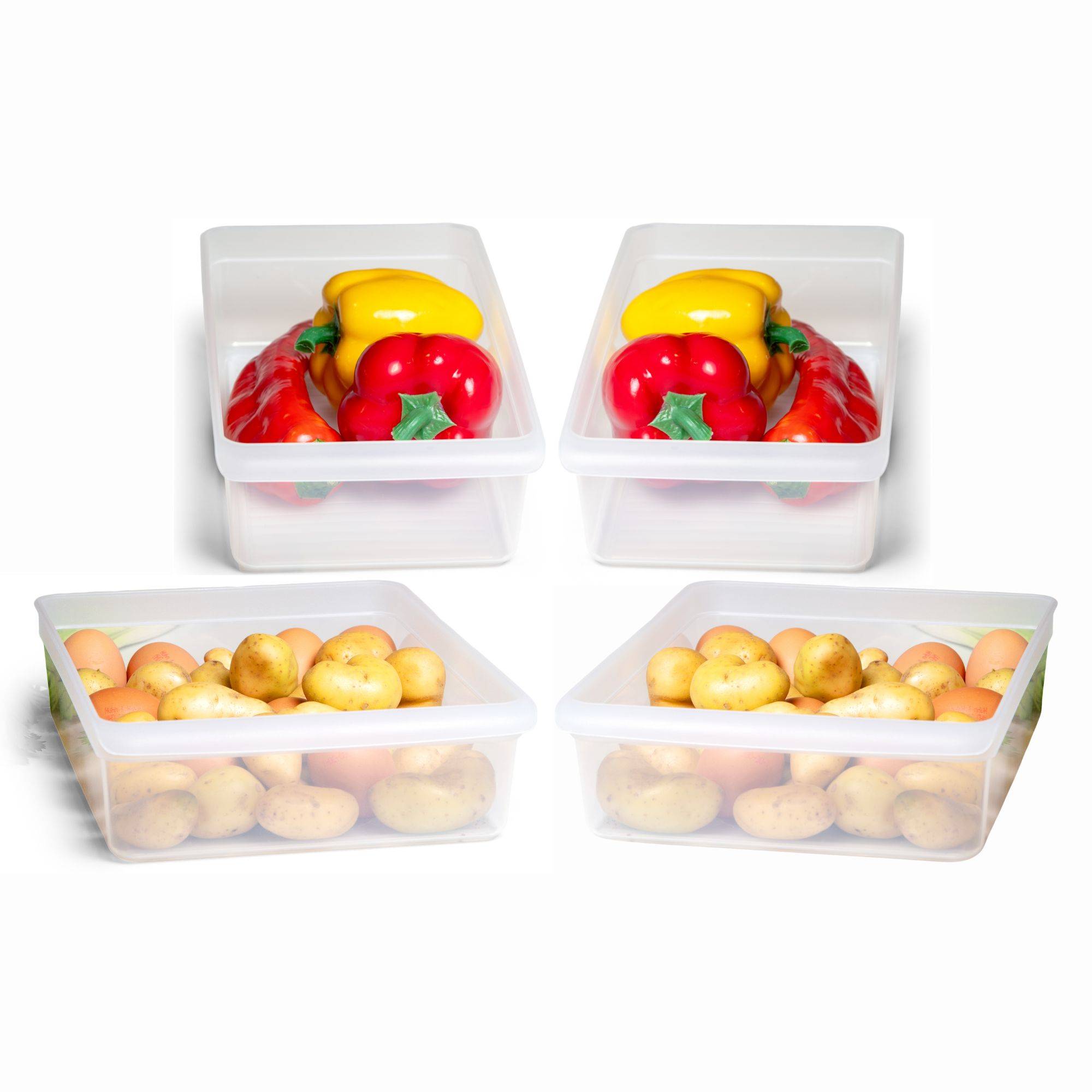 Novaliv Kühlschrank 4er Set Organizer Kühlschrank Mittel + Groß BPA-frei Küchenordnung küchenorganizer Kühlschrankorganizer Lebensmittelecht FFl