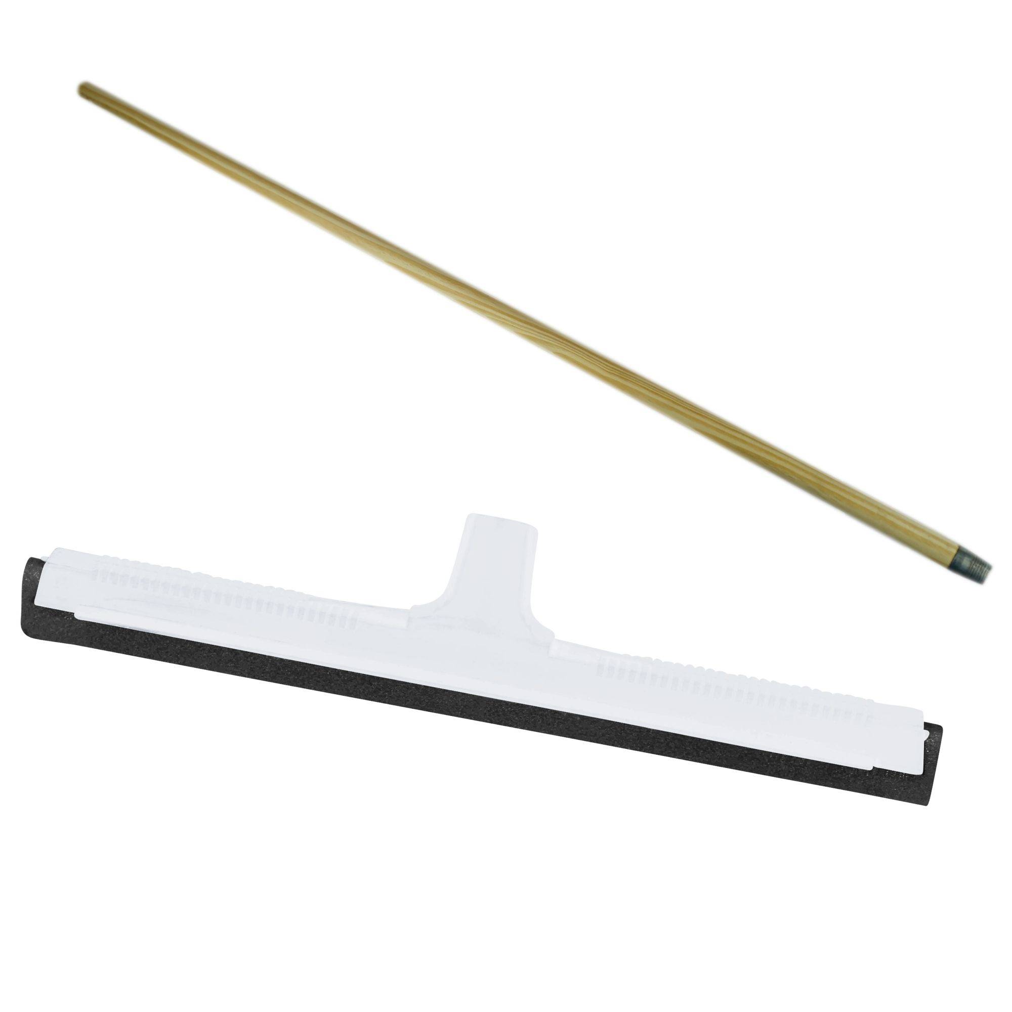 Novaliv Wasserschieber Bodenabzieher Kunststoff 43cm mit Holzstiel I Duschabzieher Abzieher Dusche Boden Abzieher Fenster Profi I Wasser Abzieher