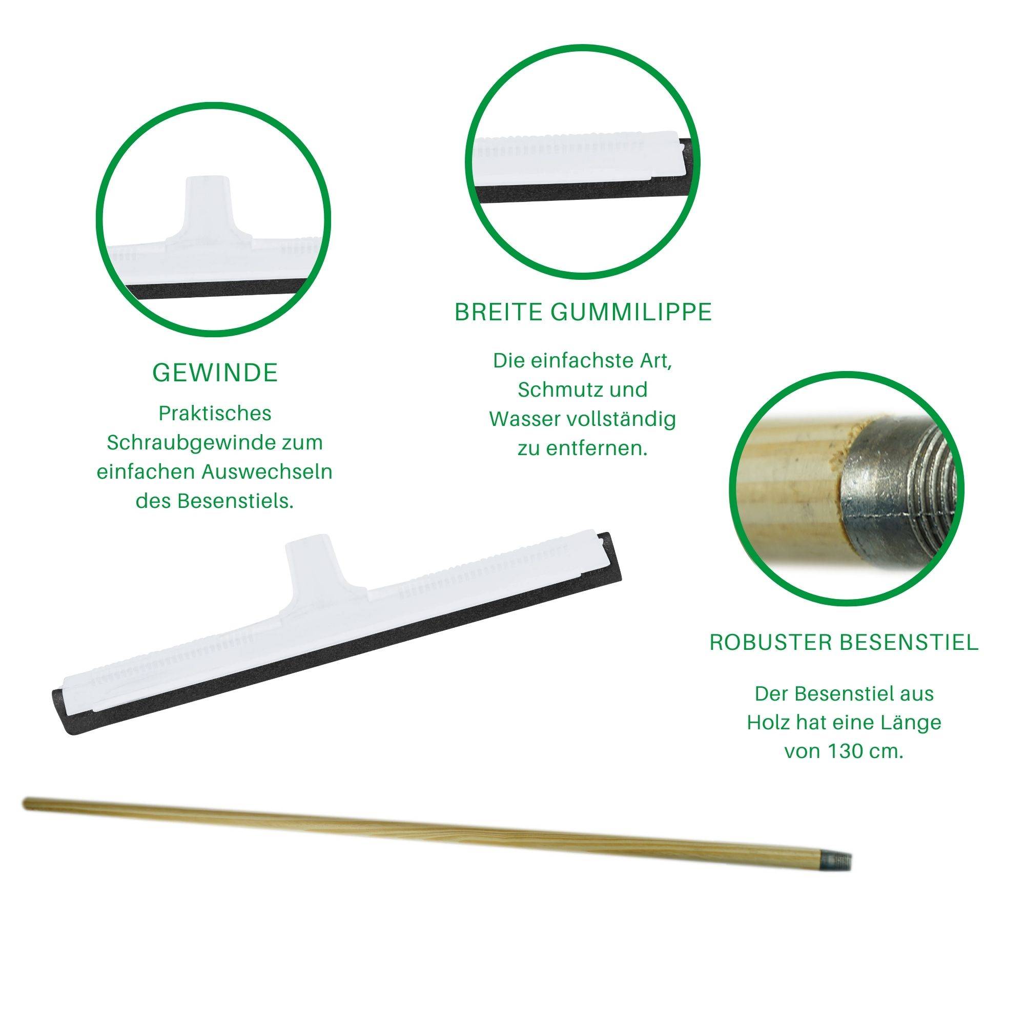 Novaliv 2x Wasserabzieher Boden mit Holzstiel Kunststoff 43cm Wasserschieber Dusche Bodenabzieher Gummiabzieher Auto Fenster Pool Badabzieher