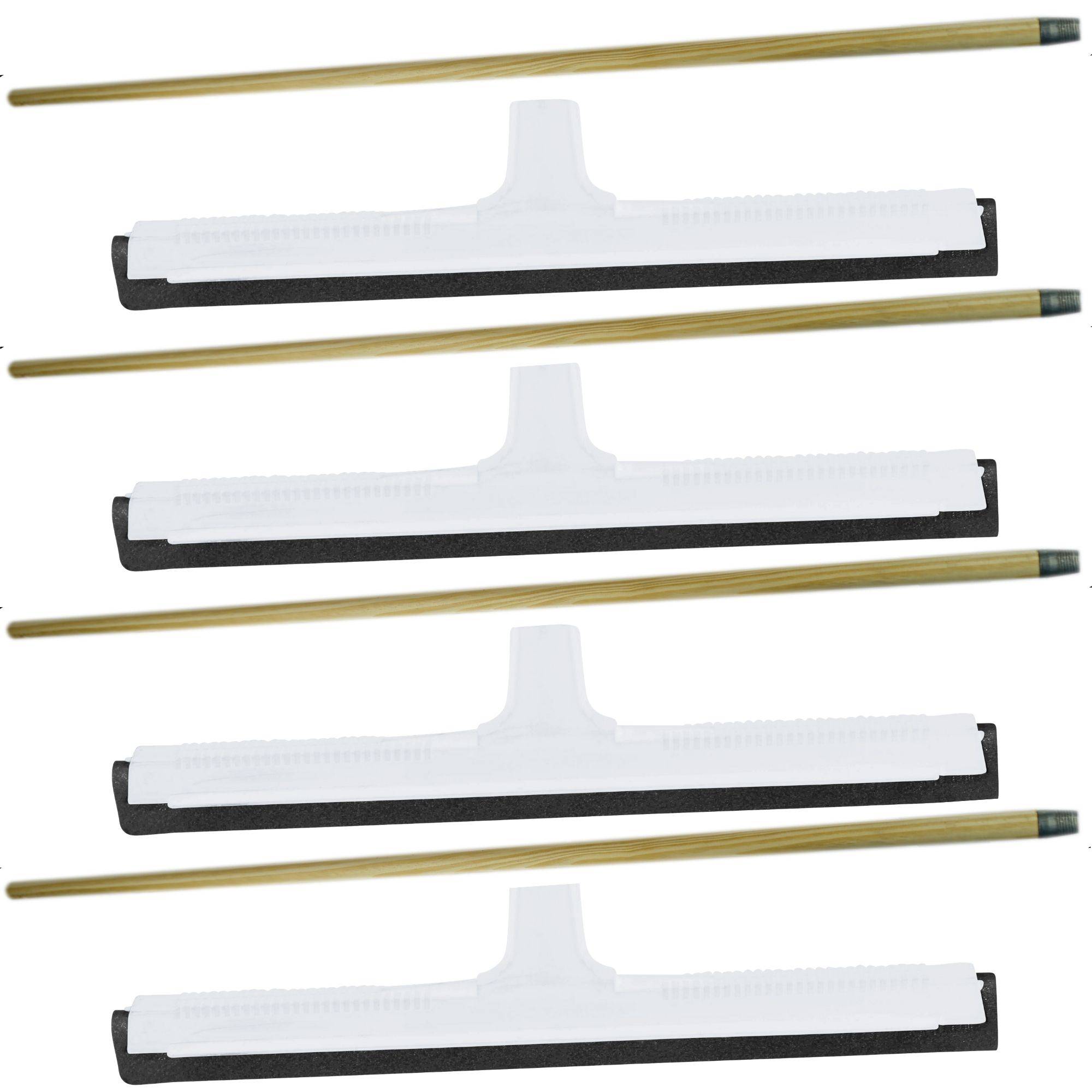 Novaliv 4x Duschabzieher langer Stiel Kunststoff 43cm Bodenabzieher Dusche Terasse groß Fensterreiniger mit Holzstielstange Wasserschieber Boden