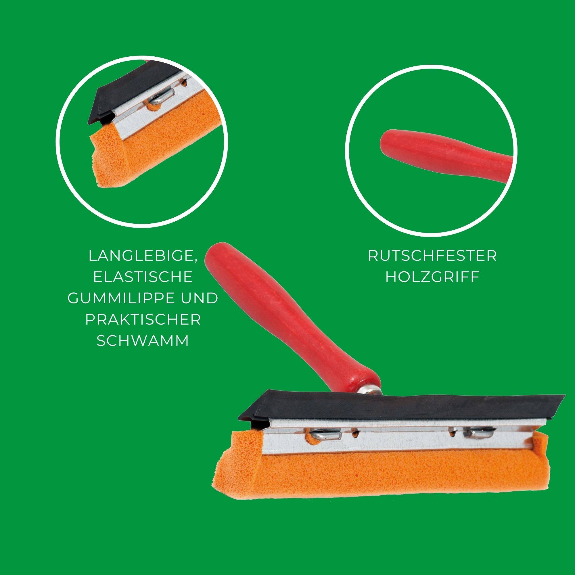 Novaliv Scheibenabzieher Auto 21 cm Holzgriff 16 cm mit Abziehlippe und Gummischwamm Auto Abzieher Autoscheibe Scheibenputzer Wischschwamm