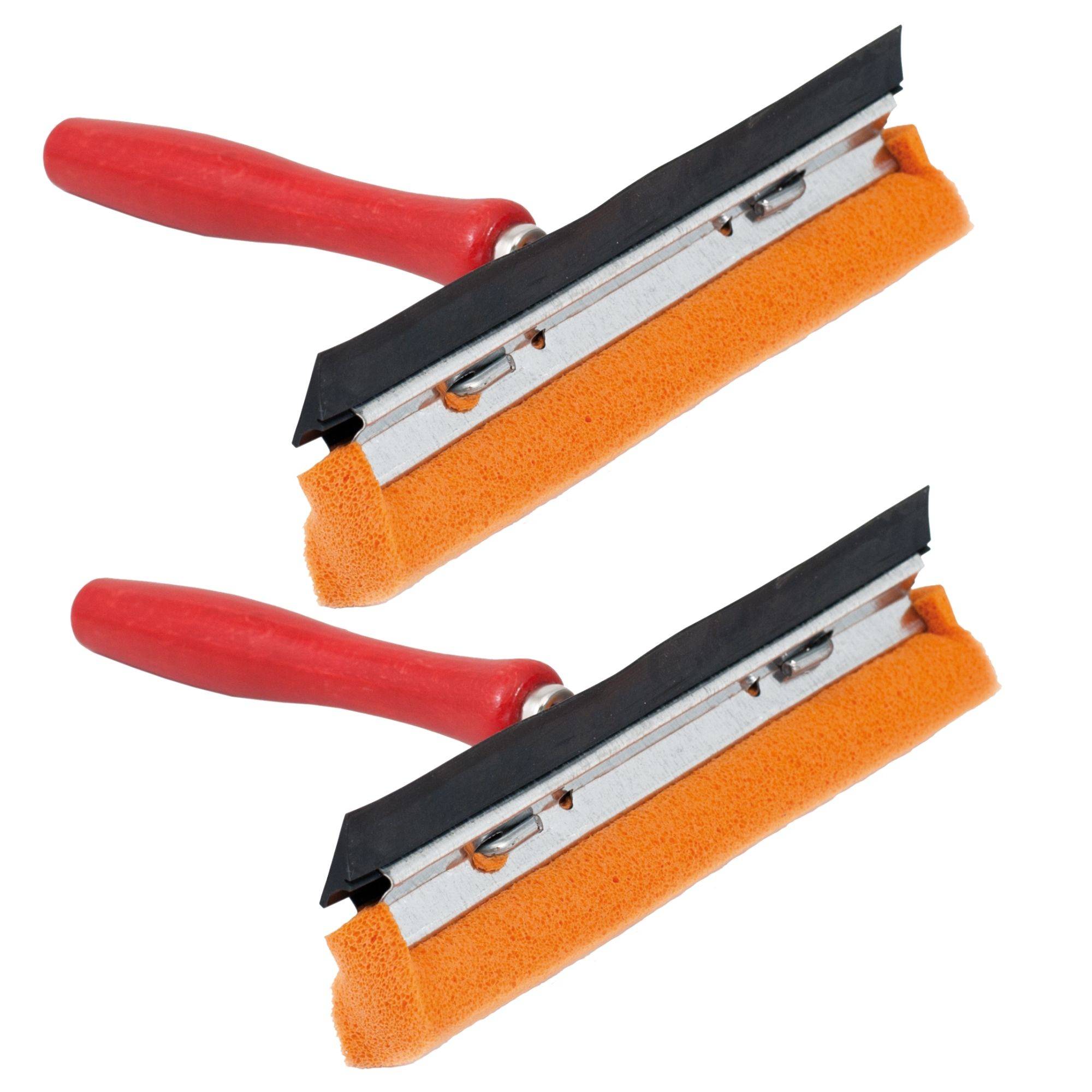 Novaliv 2x Scheibenabzieher Auto 21 cm Holzgriff 16 cm mit Abziehlippe und Gummischwamm Auto Abzieher Autoscheibe Scheibenputzer Wischschwamm