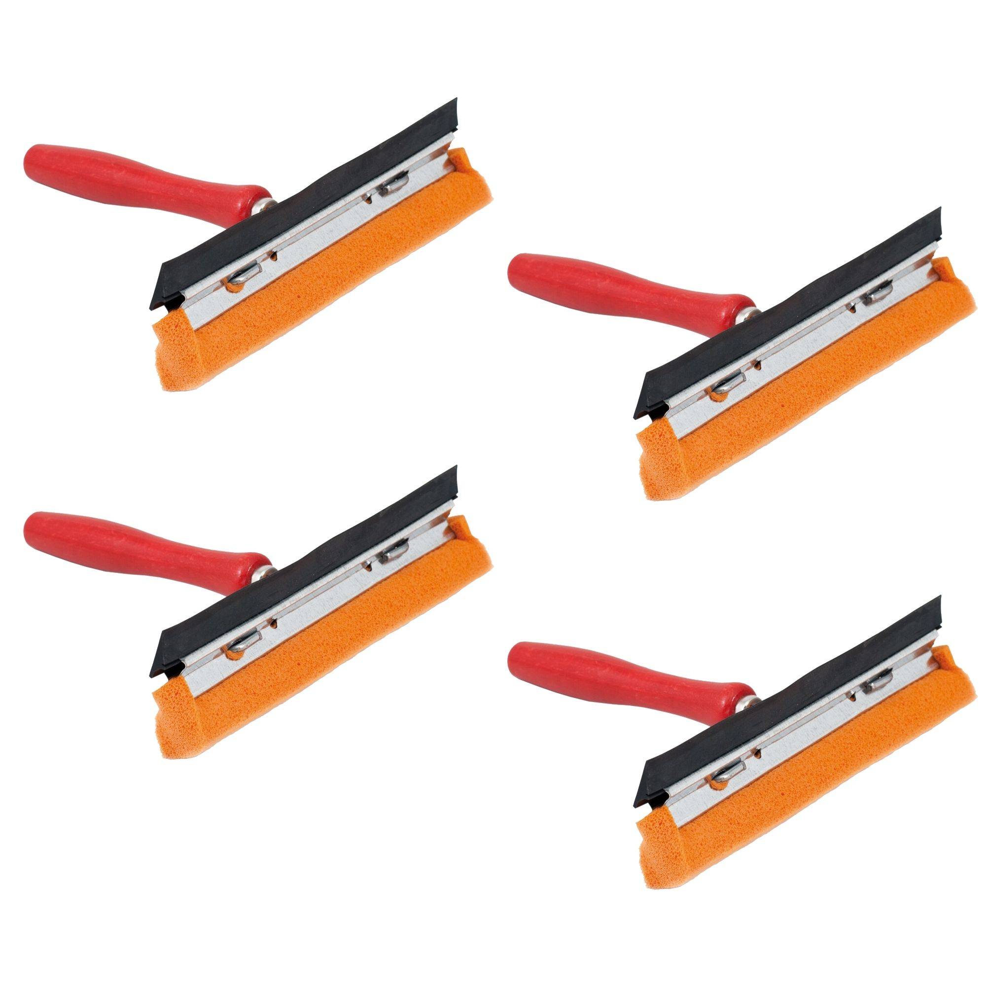 Novaliv 4x Scheibenabzieher Auto 21 cm Holzgriff 16 cm mit Abziehlippe und Gummischwamm Auto Abzieher Autoscheibe Scheibenputzer Wischschwamm