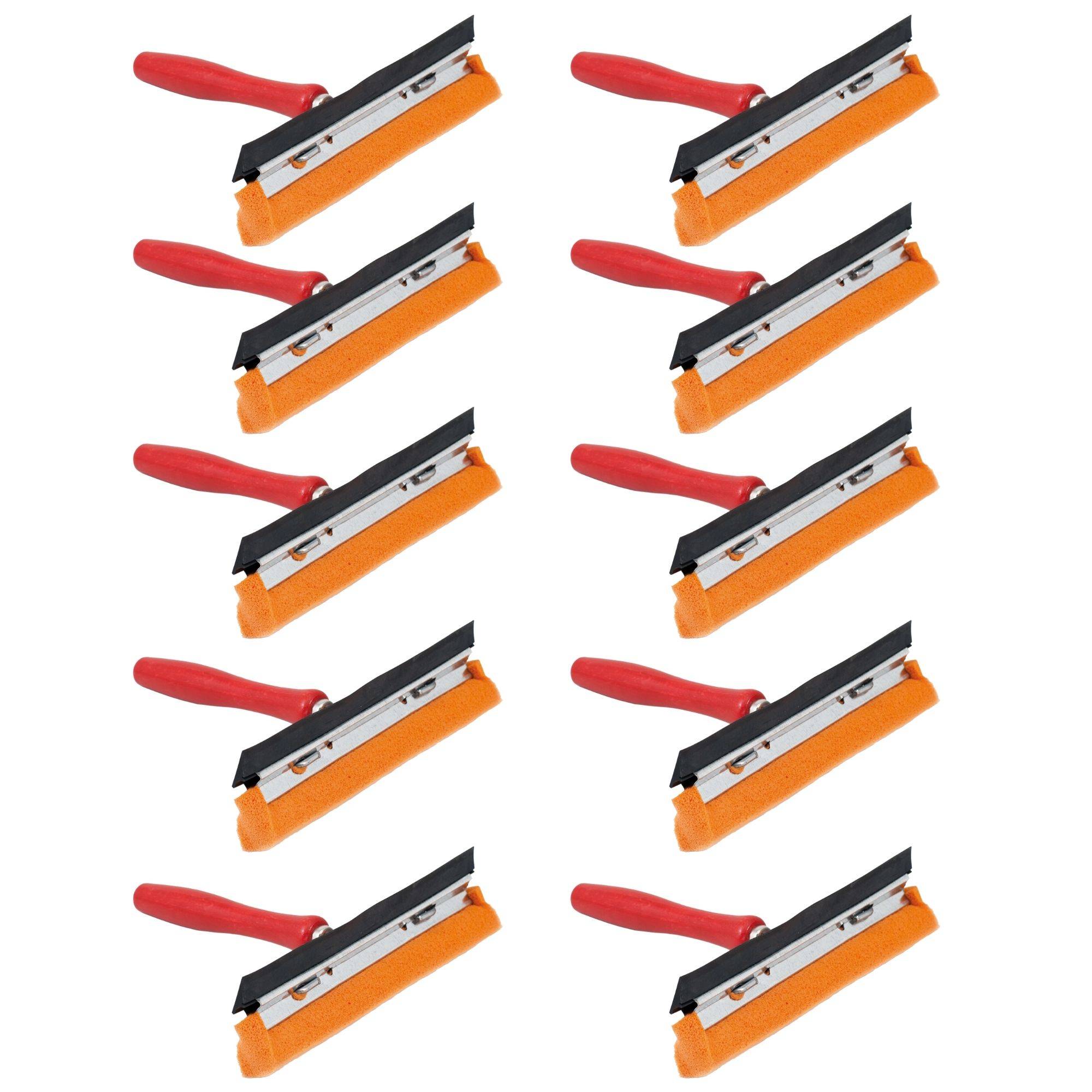 Novaliv 10x Scheibenabzieher Auto 21 cm Holzgriff 16 cm mit Abziehlippe und Gummischwamm Auto Abzieher Autoscheibe Scheibenputzer Wischschwamm