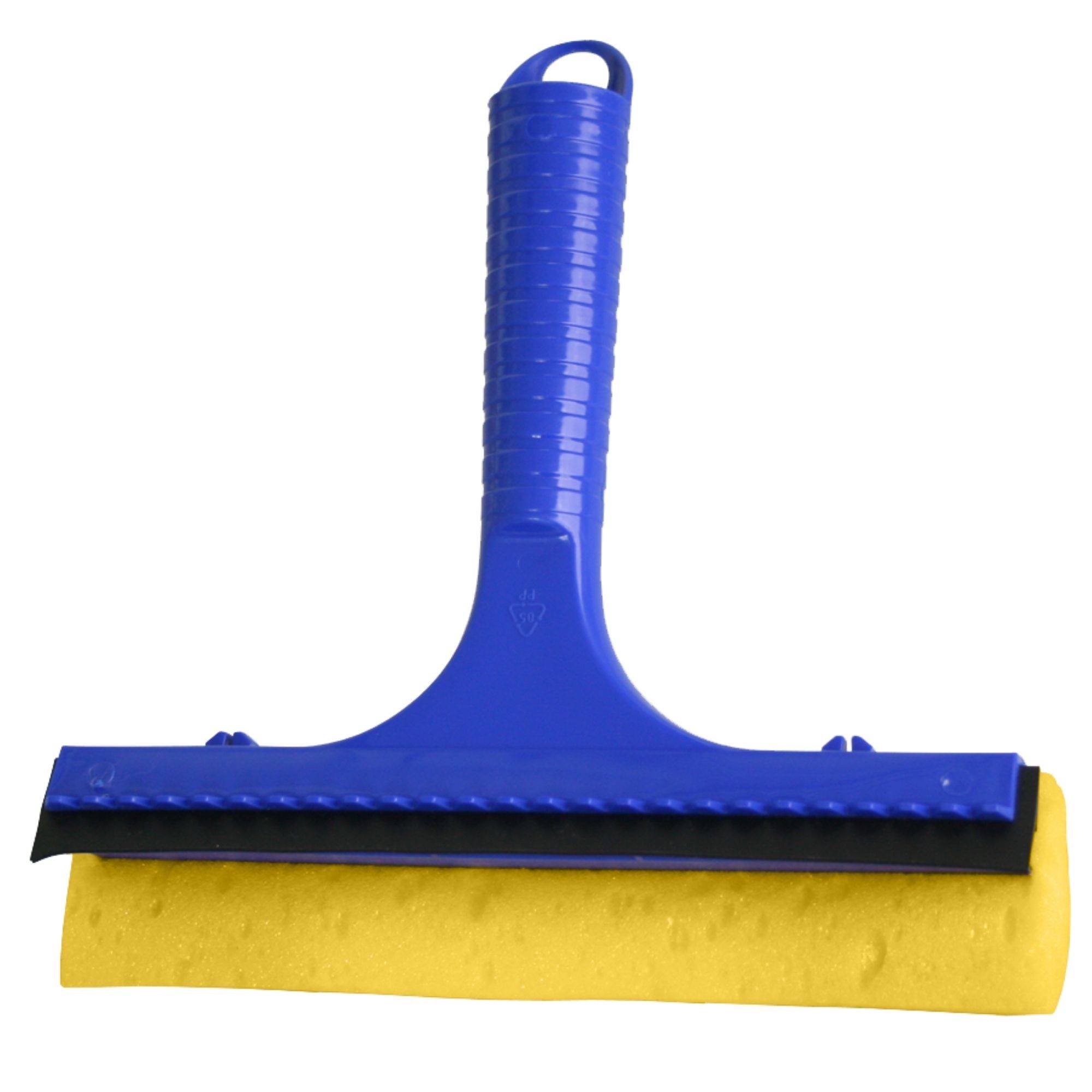 Novaliv Scheibenabzieher Auto 20 cm Blau Kunststoff mit Abziehlippe und Gummischwamm Auto Abzieher Autoscheibe Scheibenputzer Wischschwamm