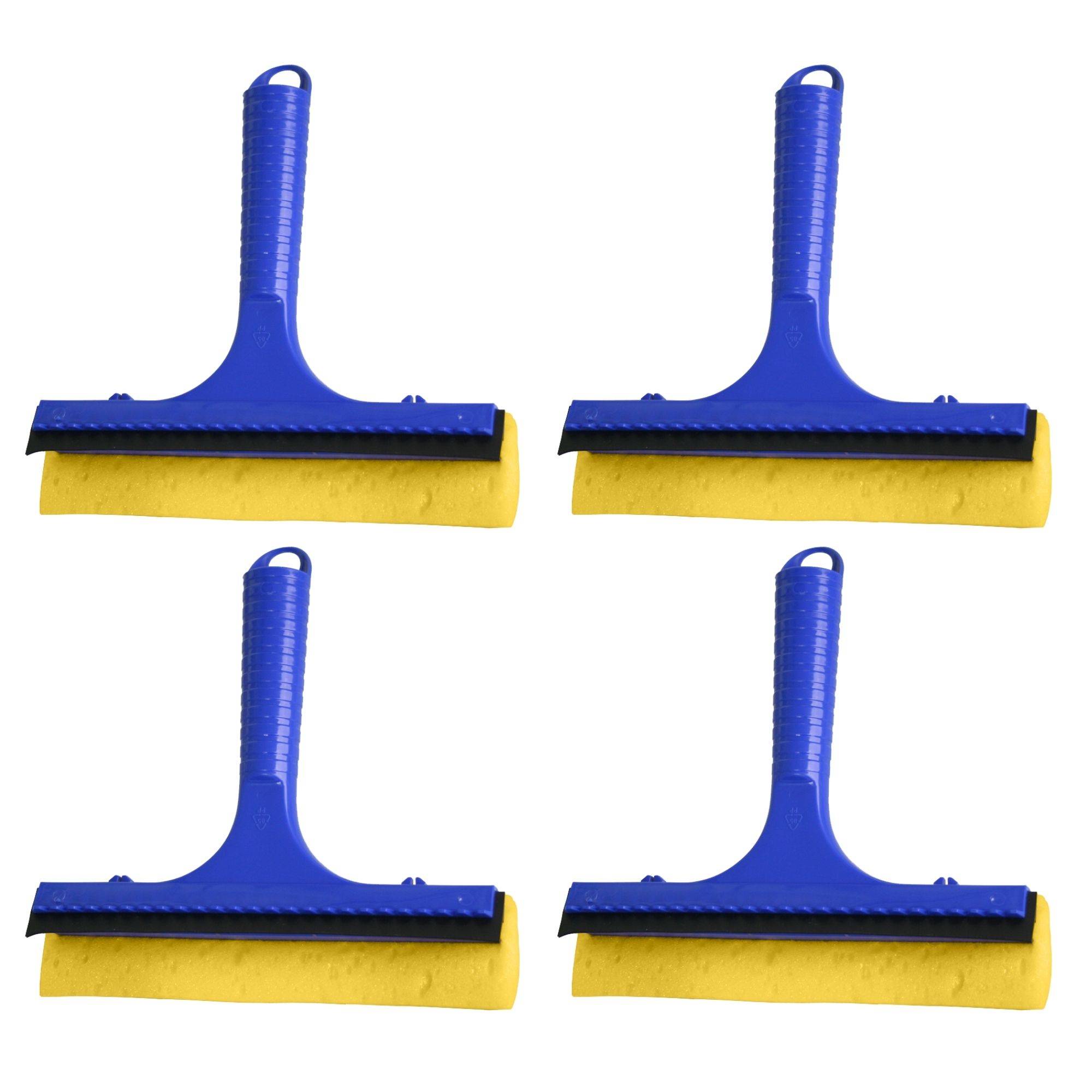 Novaliv 4x Scheibenabzieher Auto 20 cm Blau Kunststoff mit Abziehlippe und Gummischwamm Auto Abzieher Autoscheibe Scheibenputzer Wischschwamm