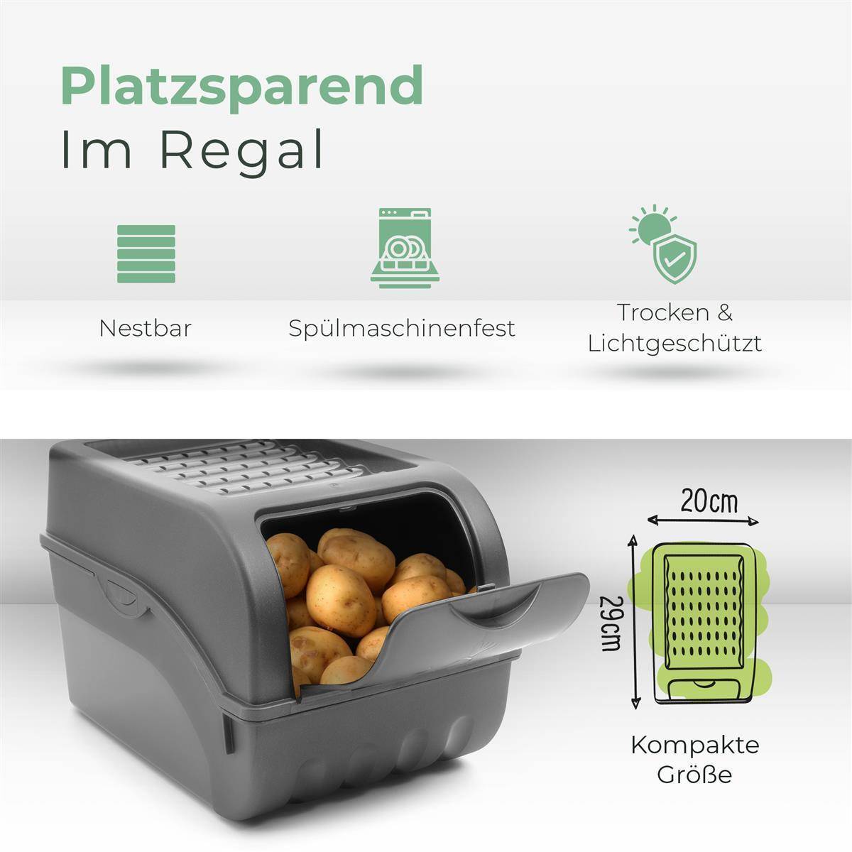 Novaliv Gemüseboxen Kartoffelboxen Vorratsbehälter 3,5l bis 9l (Anthrazit, 1x 5l)