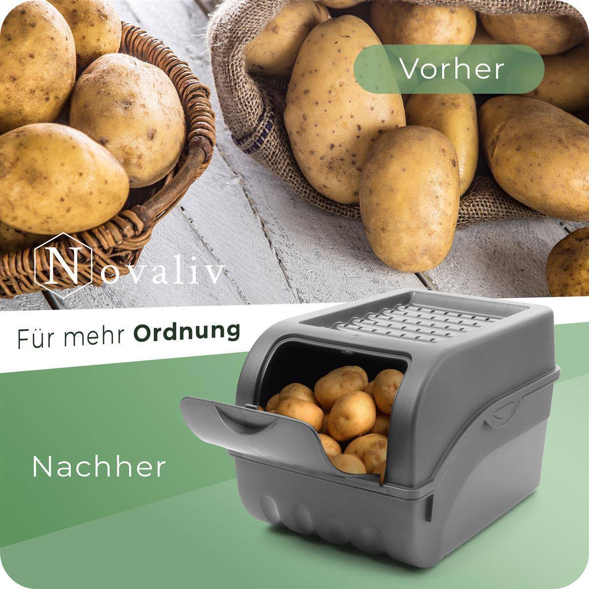 Novaliv Gemüseboxen Kartoffelboxen Vorratsbehälter 3,5l bis 9l (Anthrazit, 1x Set 3,5l+5l+9l)