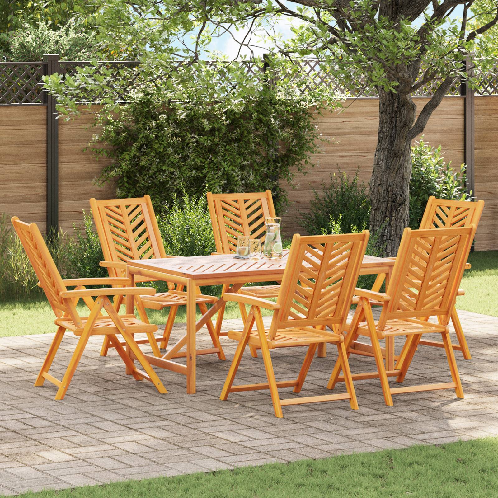 vidaXL 7-teiliges Garten Essset aus massivem Akazienholz