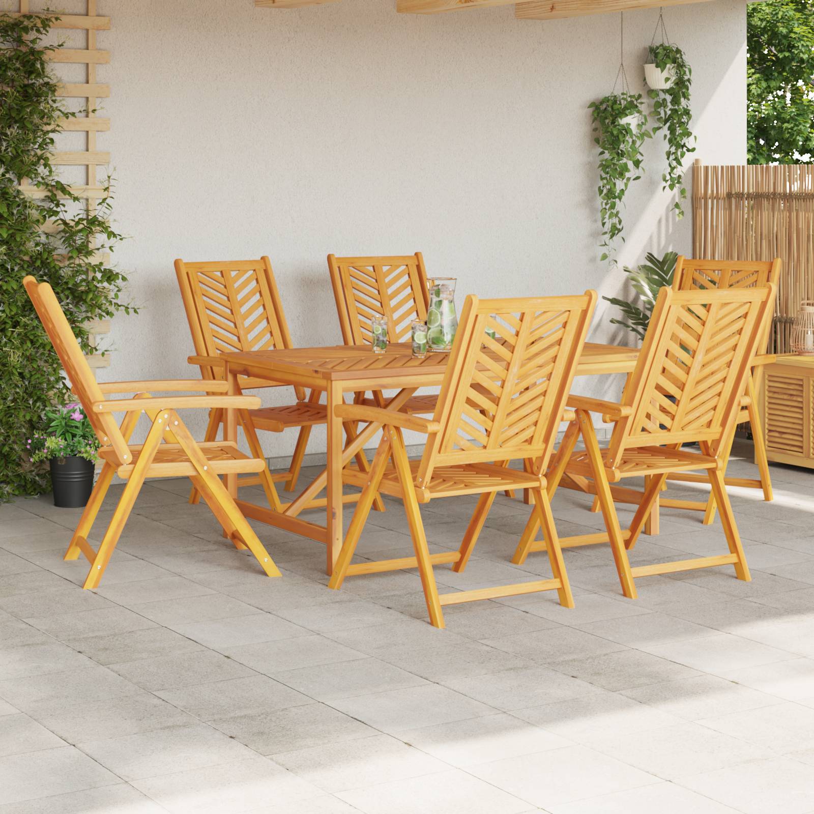 vidaXL 7-teiliges Garten Essset aus massivem Akazienholz