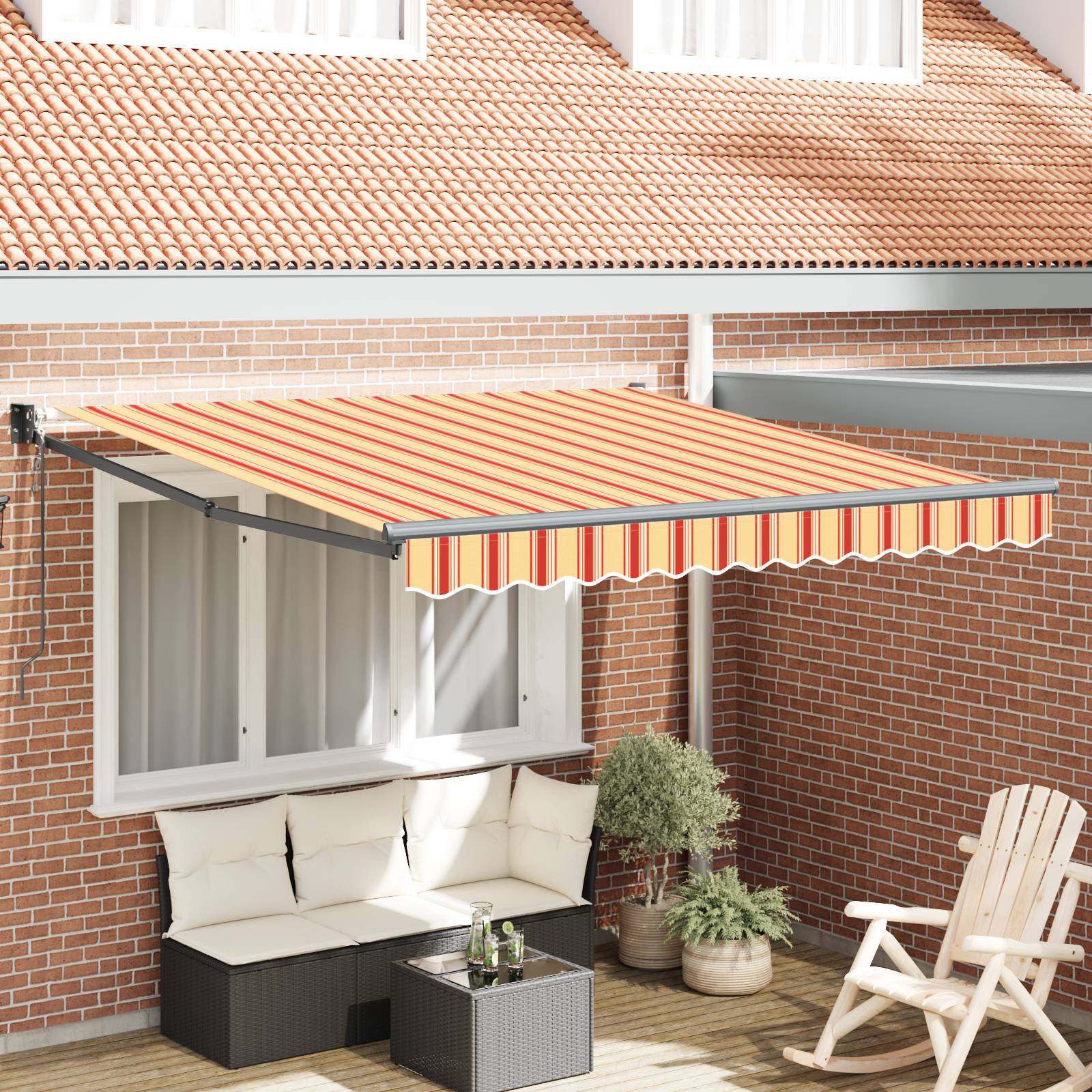 vidaXL Automatische Einziehbare Markise Beige und Rot Gestreift 300x250 cm