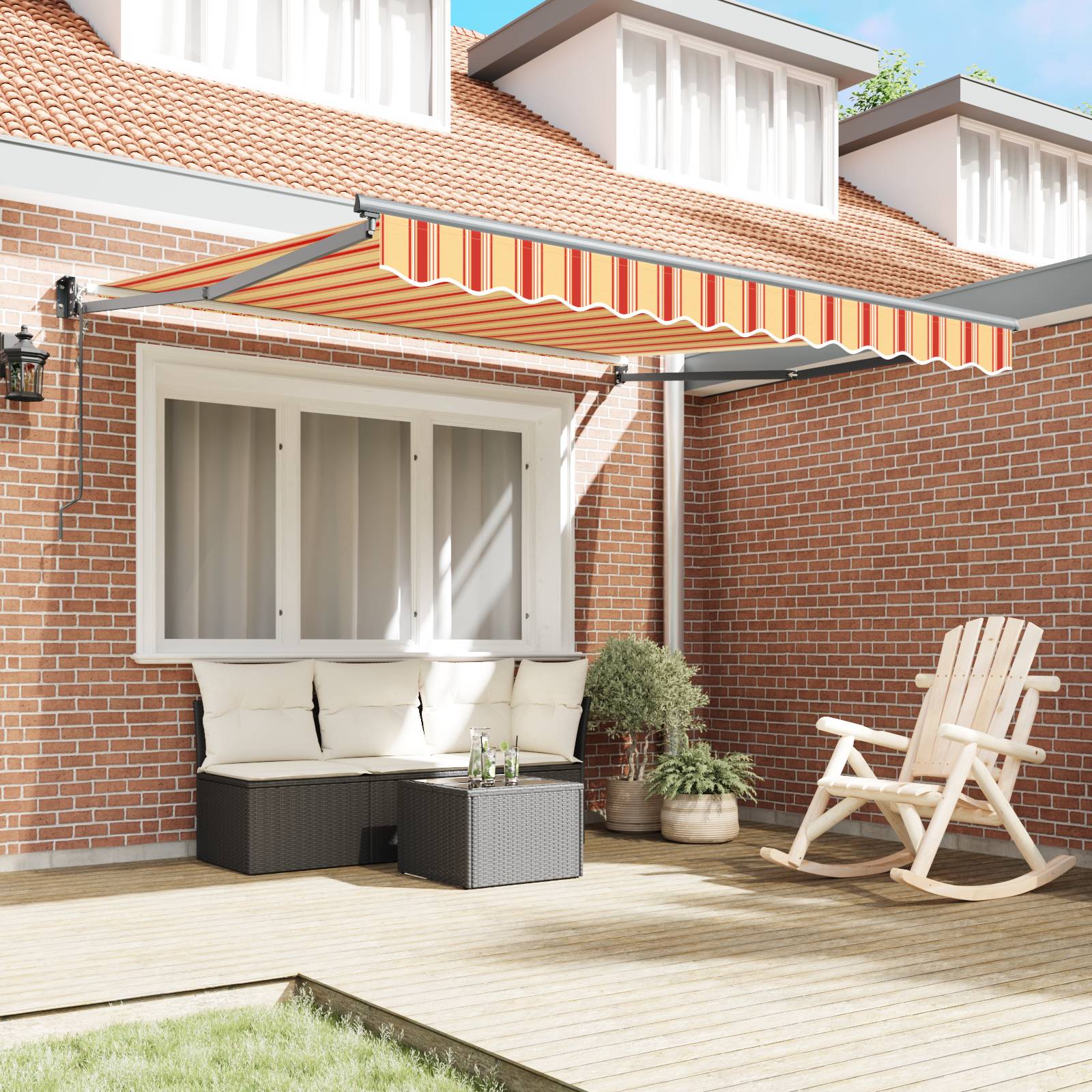vidaXL Automatische Einziehbare Markise Beige und Rot Gestreift 300x250 cm
