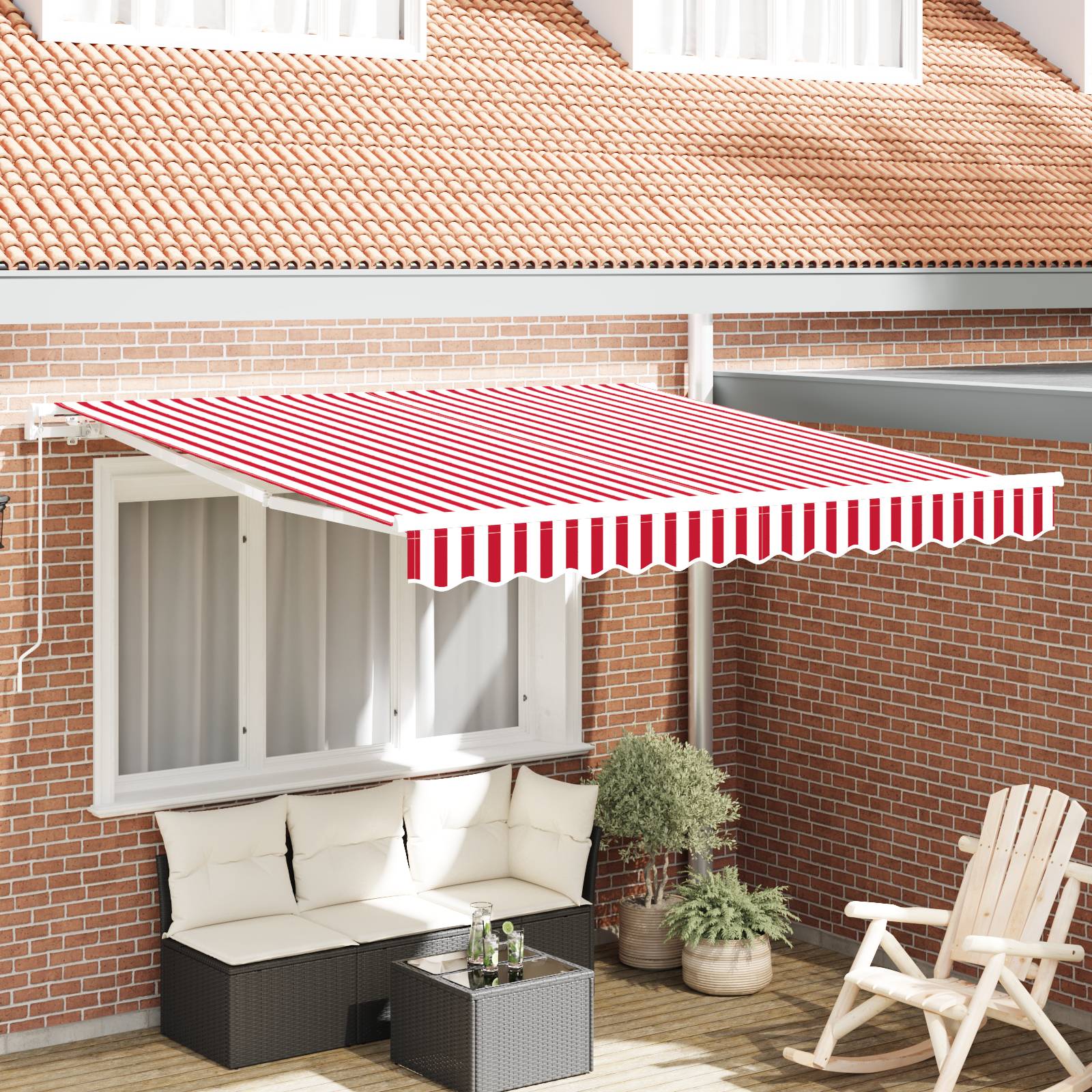 vidaXL manuelle einziehbare Markise rot und weiß gestreift 350x250 cm
