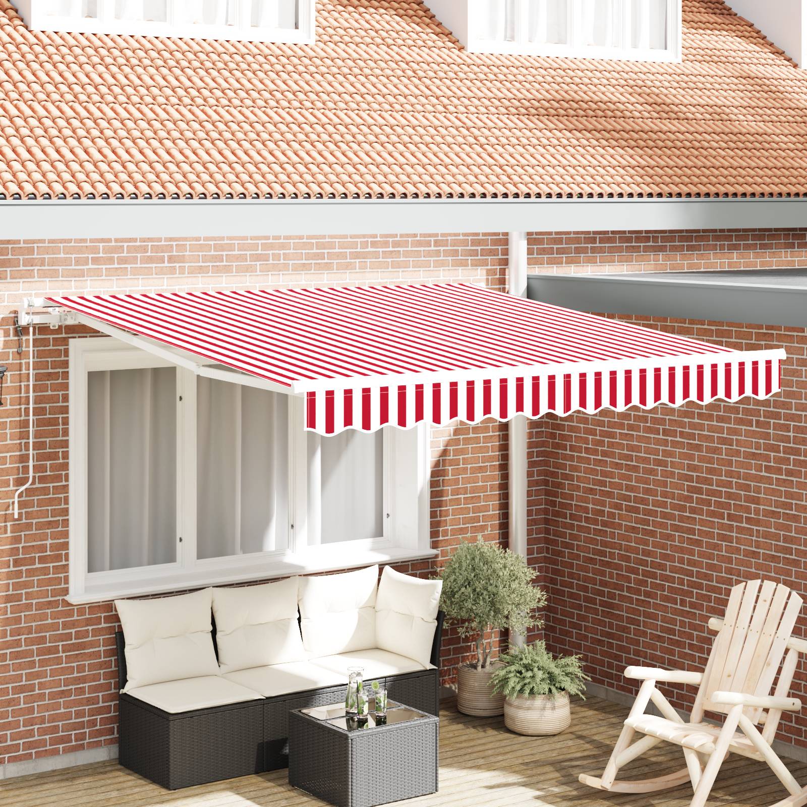 vidaXL Automatische einziehbare Markise Rot und Weiß Streifen 350x250 cm
