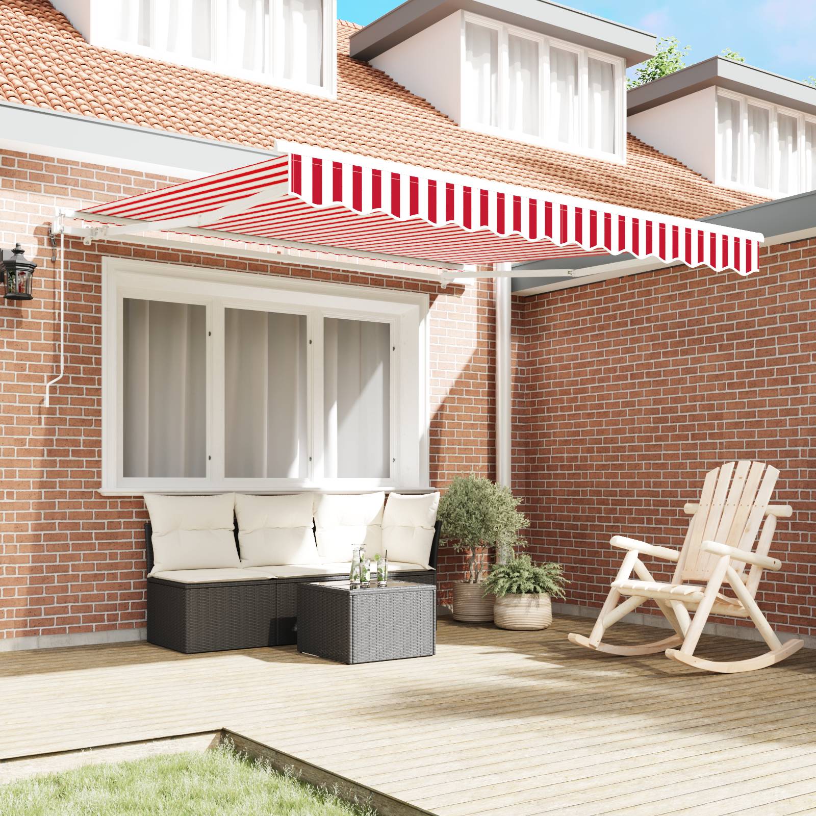 vidaXL Automatische einziehbare Markise Rot und Weiß Streifen 350x250 cm