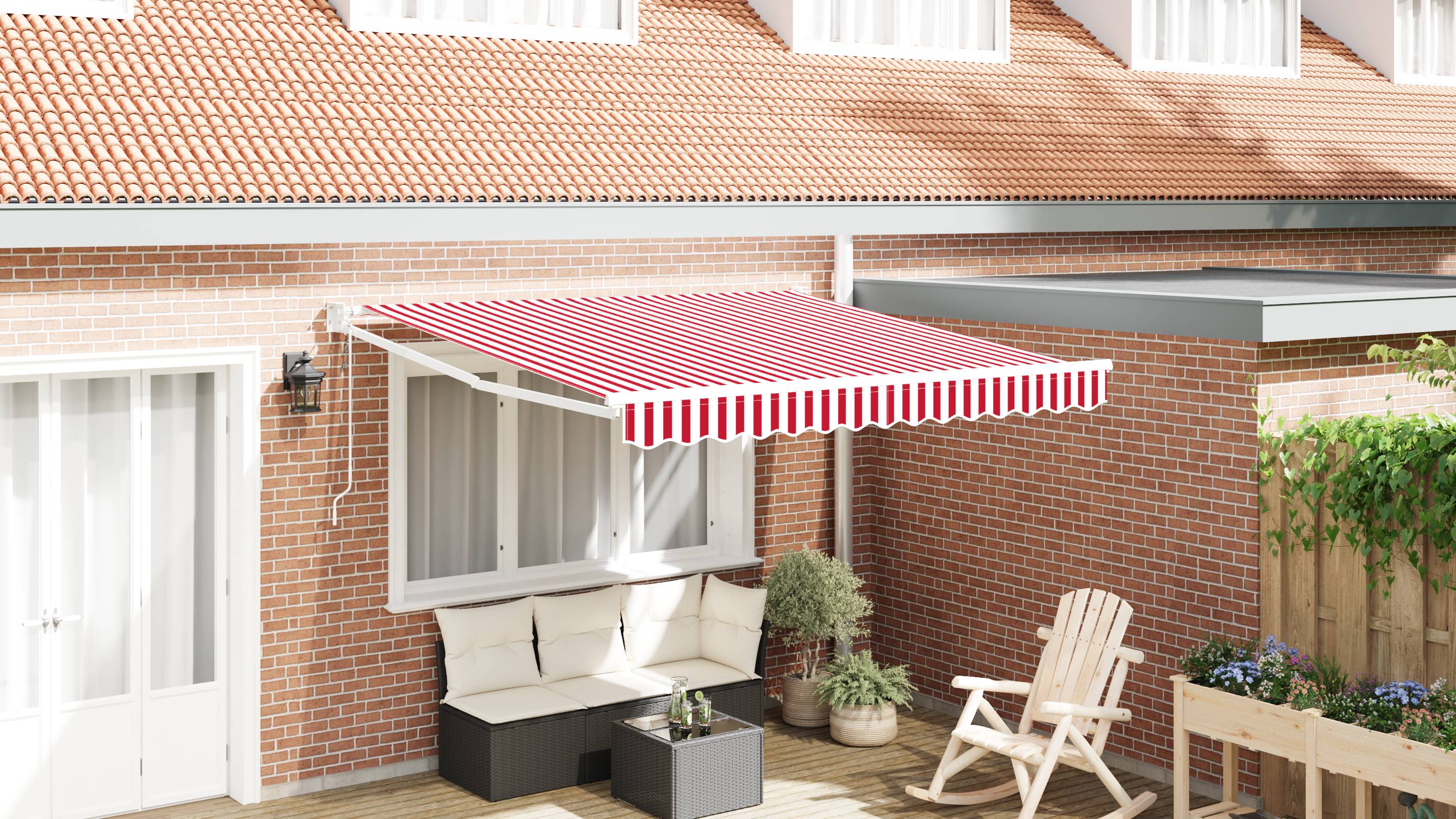 vidaXL Einziehmarkise Automatisch Rot und Weiß Gestreift 350x250 cm