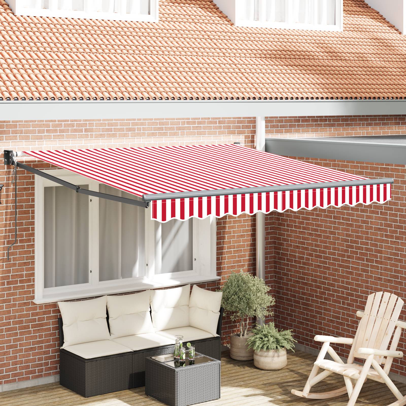 vidaXL Automatische Einziehbare Markise Rote und Weiße Streifen 350x250 cm