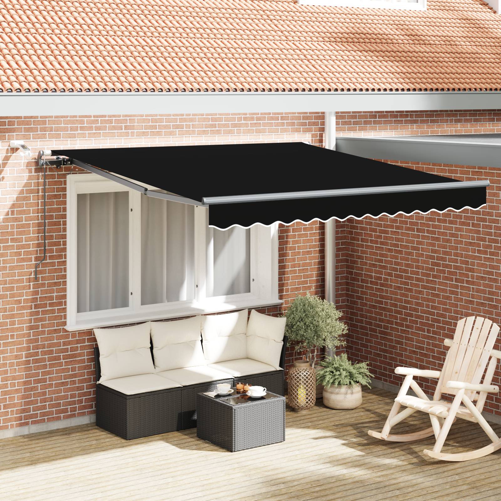 vidaXL automatische einziehbare Markise mit LED Schwarz 350x250 cm