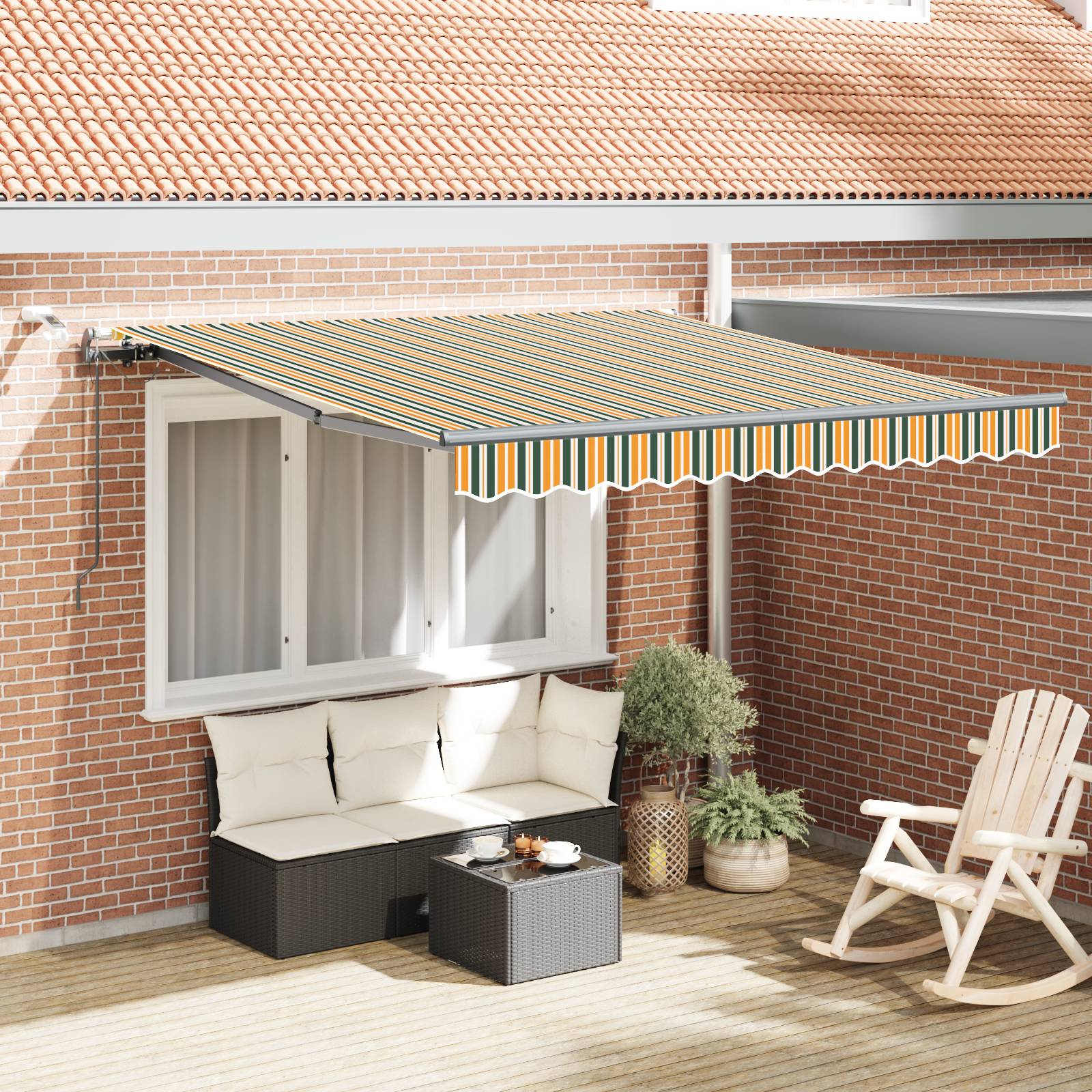 vidaXL Automatische einziehbare Markise mit LED Grün und Gelb 300x250 cm