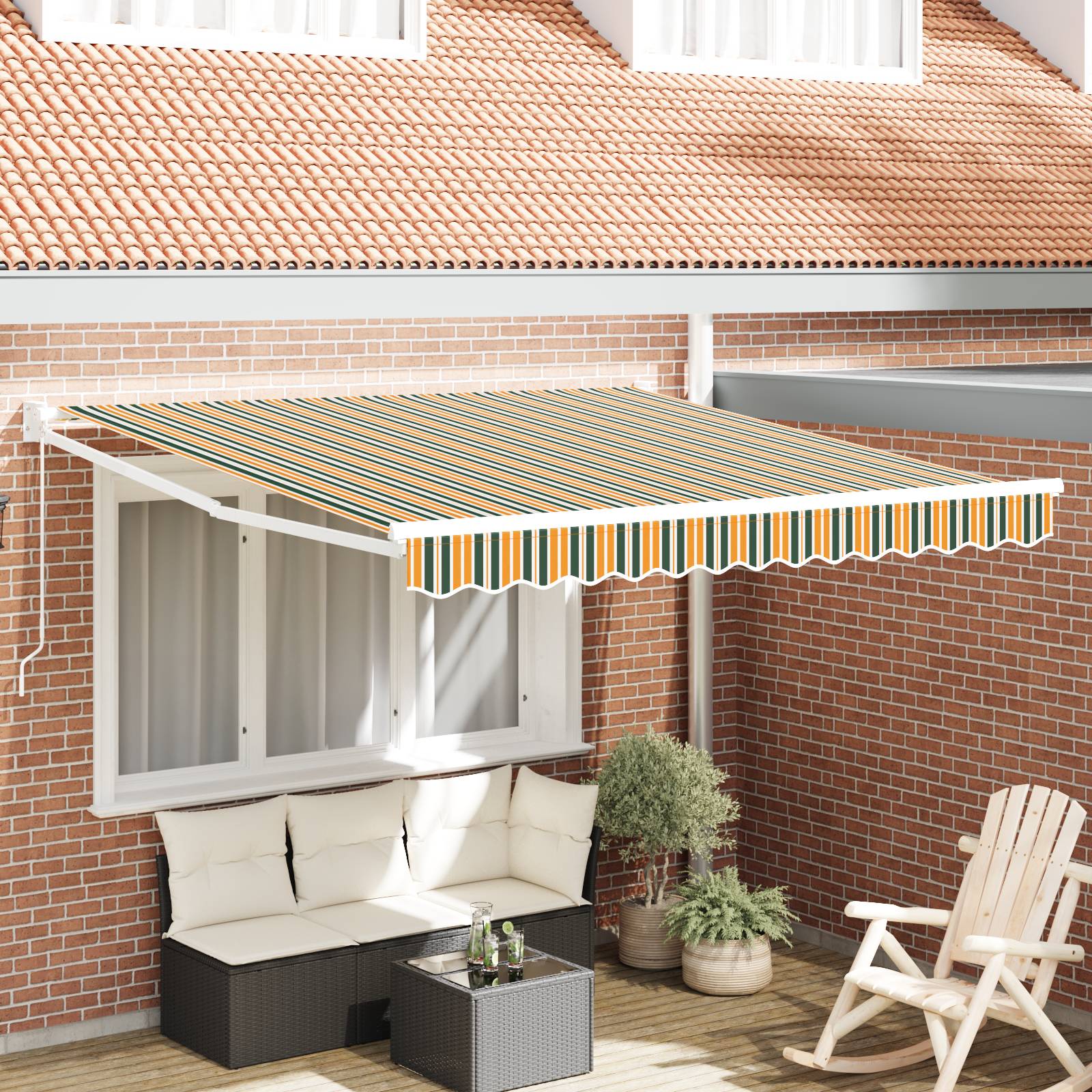 vidaXL Manuelle Einziehbare Markise grün und gelb 300x250 cm