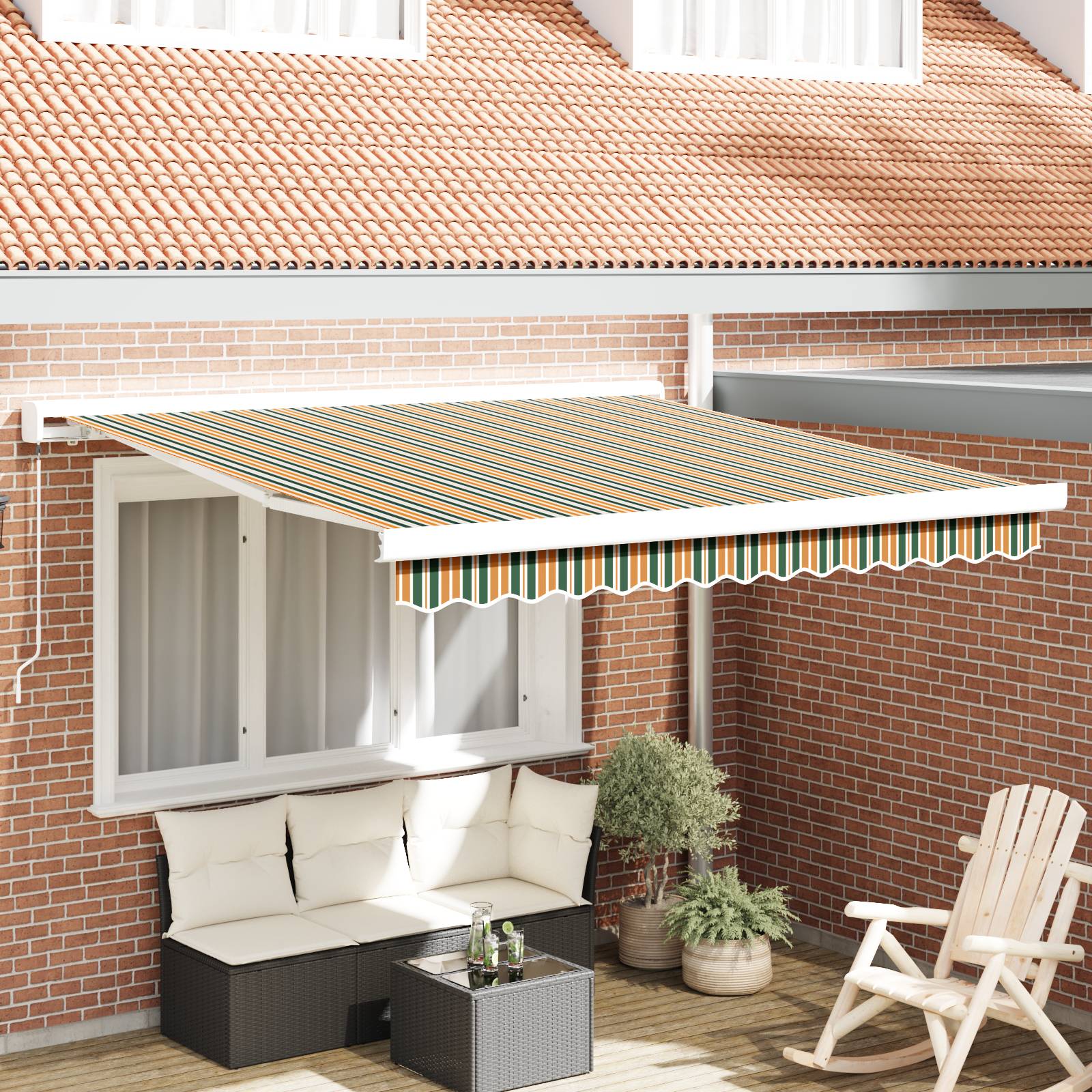 vidaXL Manuelle Ausziehmarkise Grün und Gelb 300x250 cm