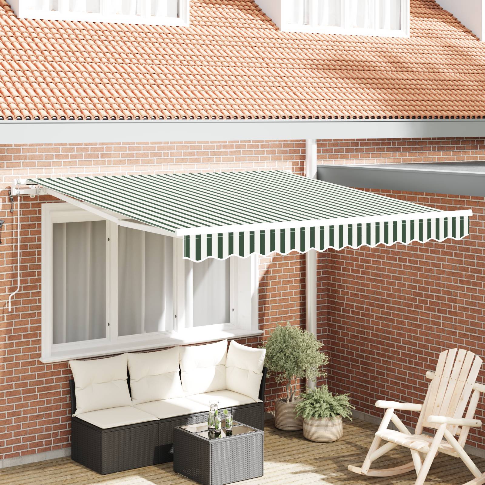 vidaXL automatische einziehbare Markise Grün und Weiß 350x250 cm